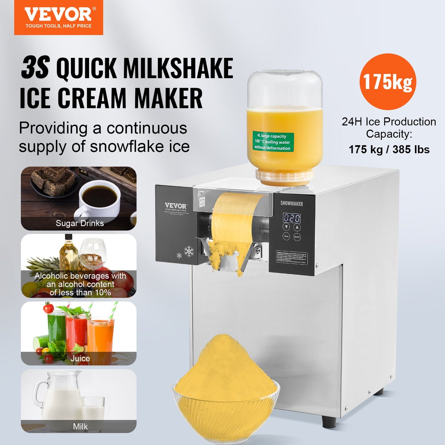 Commercial Snowflake Ice Cream Machine 385LBS/24H Stainless Steel For Ice Cream