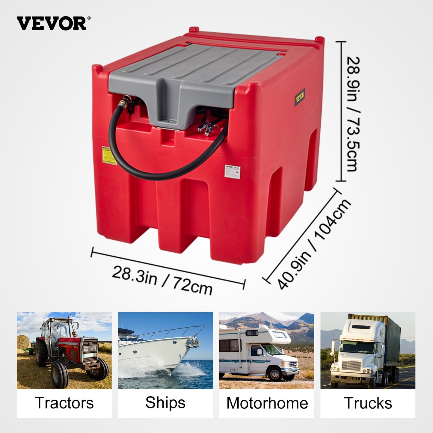 Tragbarer Dieseltank, 116 Gallonen Fassungsvermögen und 10 GPM Durchflussrate, Dieselkraftstofftank mit 12 V elektrischer Transferpumpe und 13,1 Fuß Gummischlauch, PE-Diesel-Transfertank für einfachen Kraftstofftransport, Rot