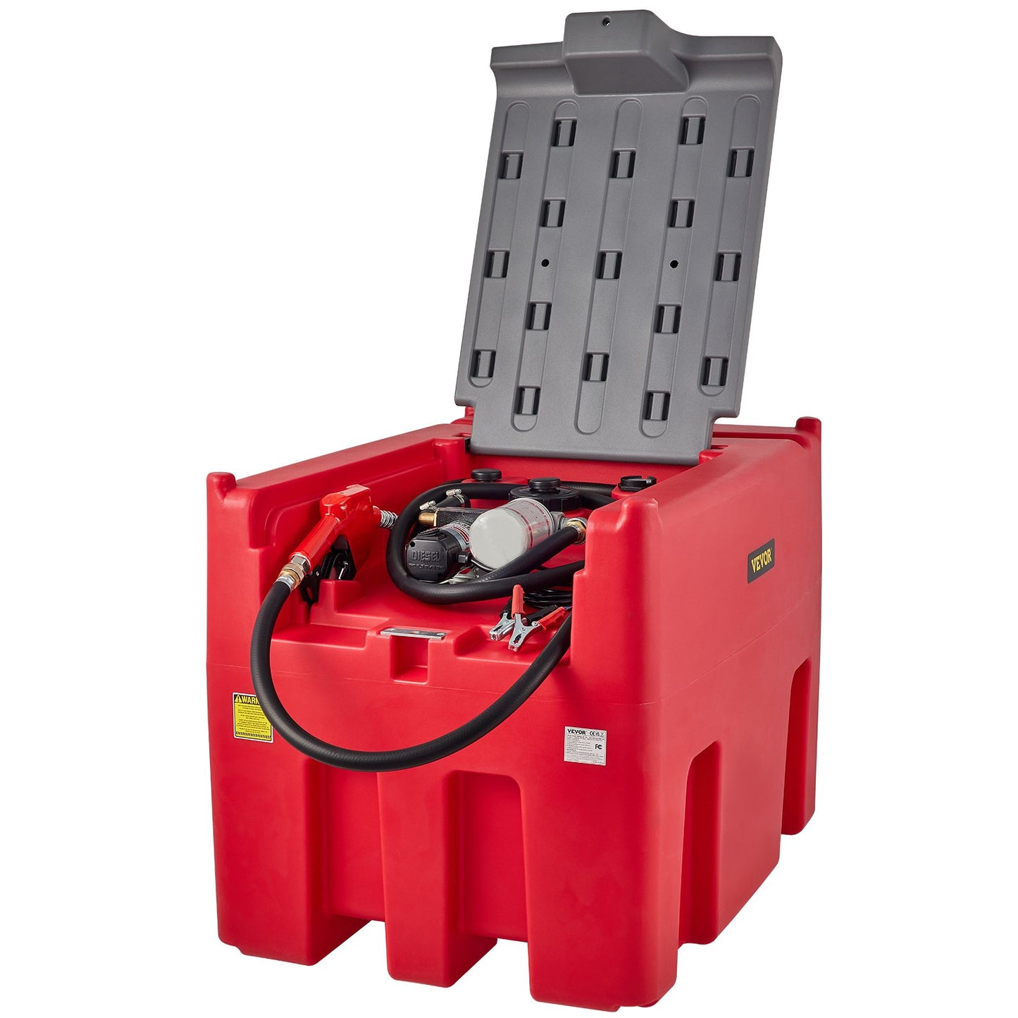 Tragbarer Dieseltank, 116 Gallonen Fassungsvermögen und 10 GPM Durchflussrate, Dieselkraftstofftank mit 12 V elektrischer Transferpumpe und 13,1 Fuß Gummischlauch, PE-Diesel-Transfertank für einfachen Kraftstofftransport, Rot