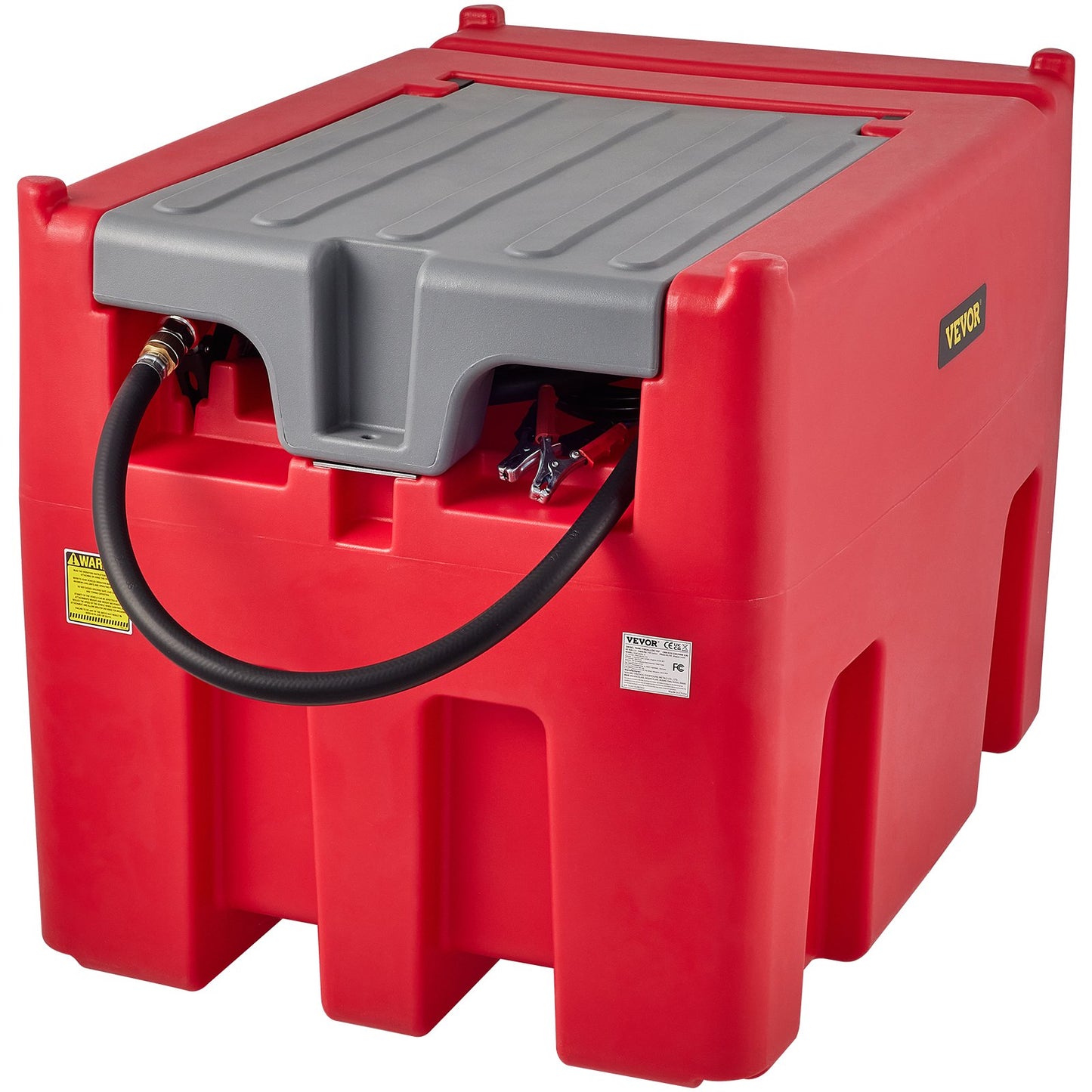 Tragbarer Dieseltank, 116 Gallonen Fassungsvermögen und 10 GPM Durchflussrate, Dieselkraftstofftank mit 12 V elektrischer Transferpumpe und 13,1 Fuß Gummischlauch, PE-Diesel-Transfertank für einfachen Kraftstofftransport, Rot