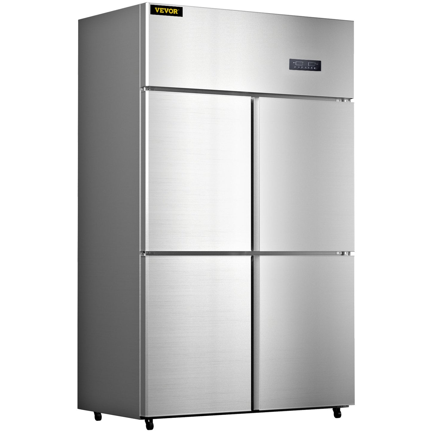Commercial Reach-in Refrigerator, 4-Door Upright Beverage Cooler, 27.5 Cu.Ft Side by Side Freezer, Stainless Steel Merchandiser Refrigerator, Commercial Food Service Refrigerator for Snacks and Beverages, Silver