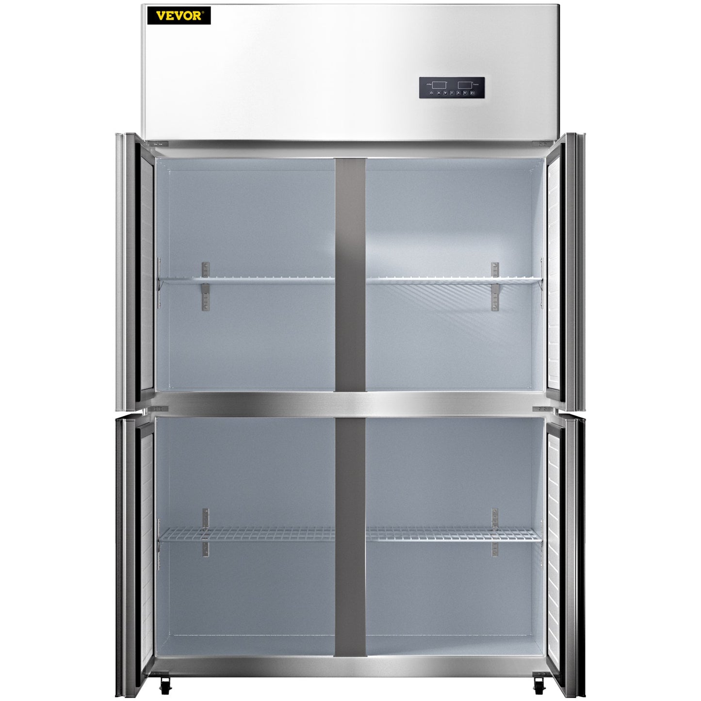 Commercial Reach-in Refrigerator, 4-Door Upright Beverage Cooler, 27.5 Cu.Ft Side by Side Freezer, Stainless Steel Merchandiser Refrigerator, Commercial Food Service Refrigerator for Snacks and Beverages, Silver