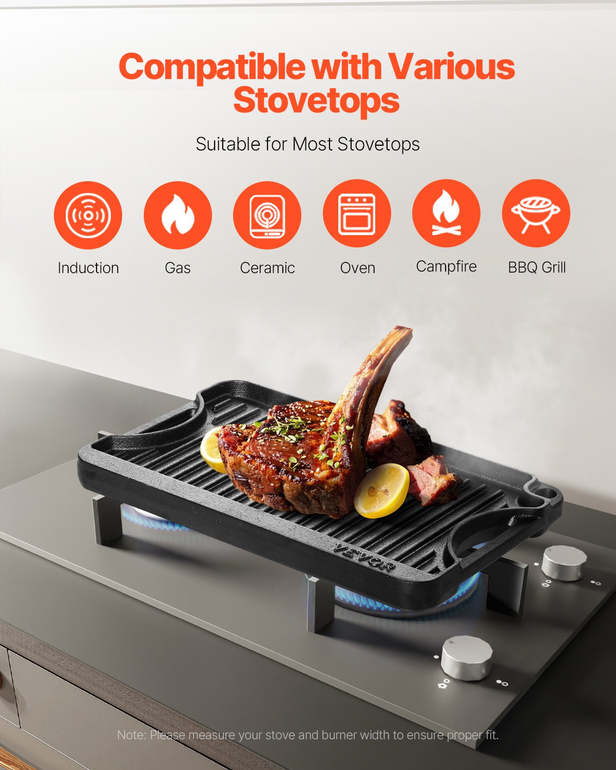 14x8,5 Zoll Wendegrill, vorgewürzte BBQ-Pfanne, Gusseisen, Schwarz