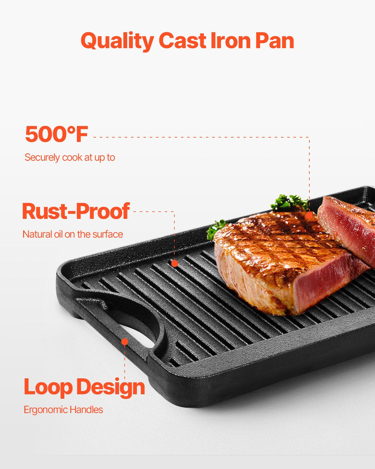 14x8,5 Zoll Wendegrill, vorgewürzte BBQ-Pfanne, Gusseisen, Schwarz