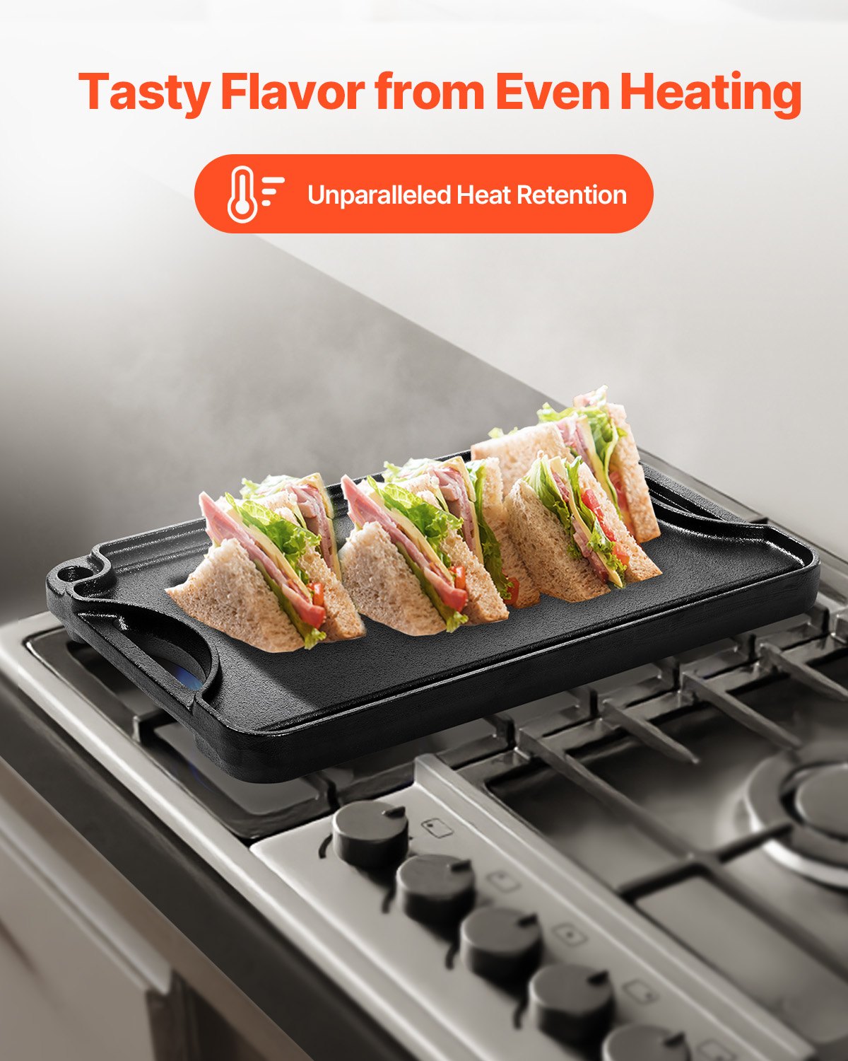 14x8,5 Zoll Wendegrill, vorgewürzte BBQ-Pfanne, Gusseisen, Schwarz