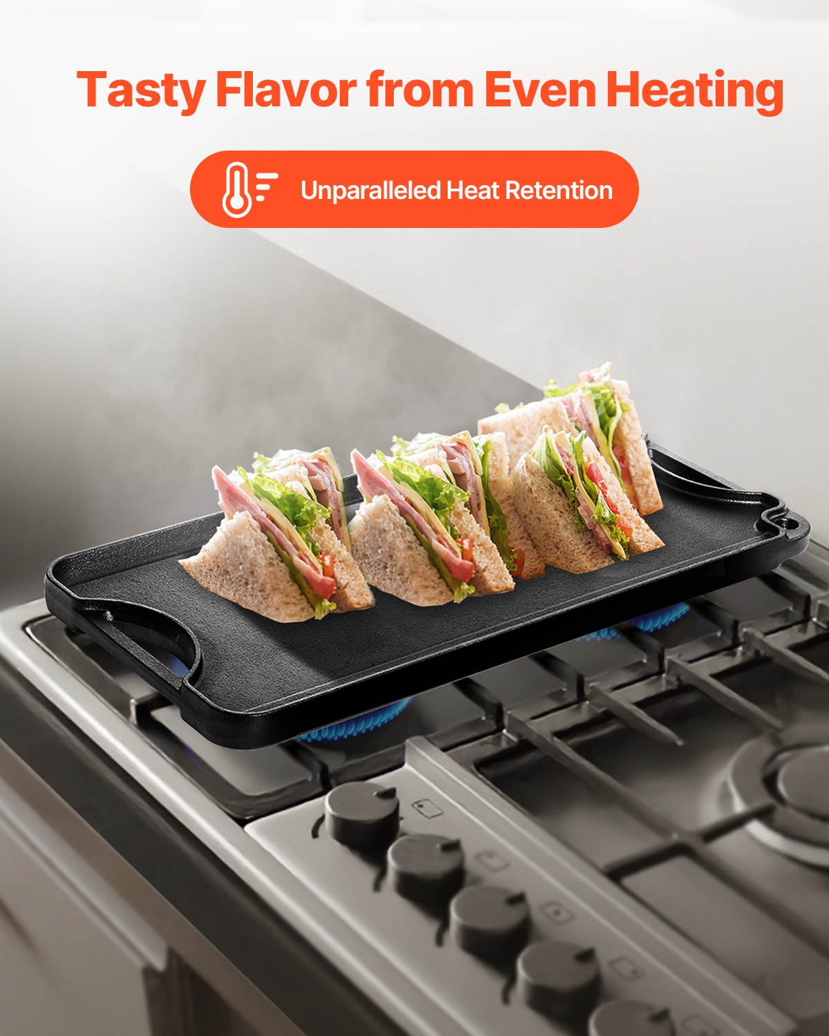 20x10 in Reversible Barbecue Grill Pre-Seasoned BBQ Pan Cast Iron Black