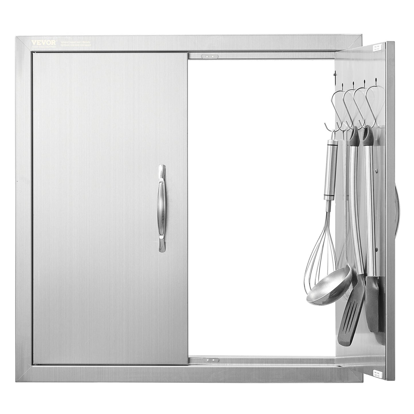 BBQ Access-dörr, 610x610 mm dubbel utomhusköksdörr, infälld dörr i rostfritt stål, dubbelvägg vertikal dörr med handtag och krokar, för BBQ Island, grillstation, ytterskåp