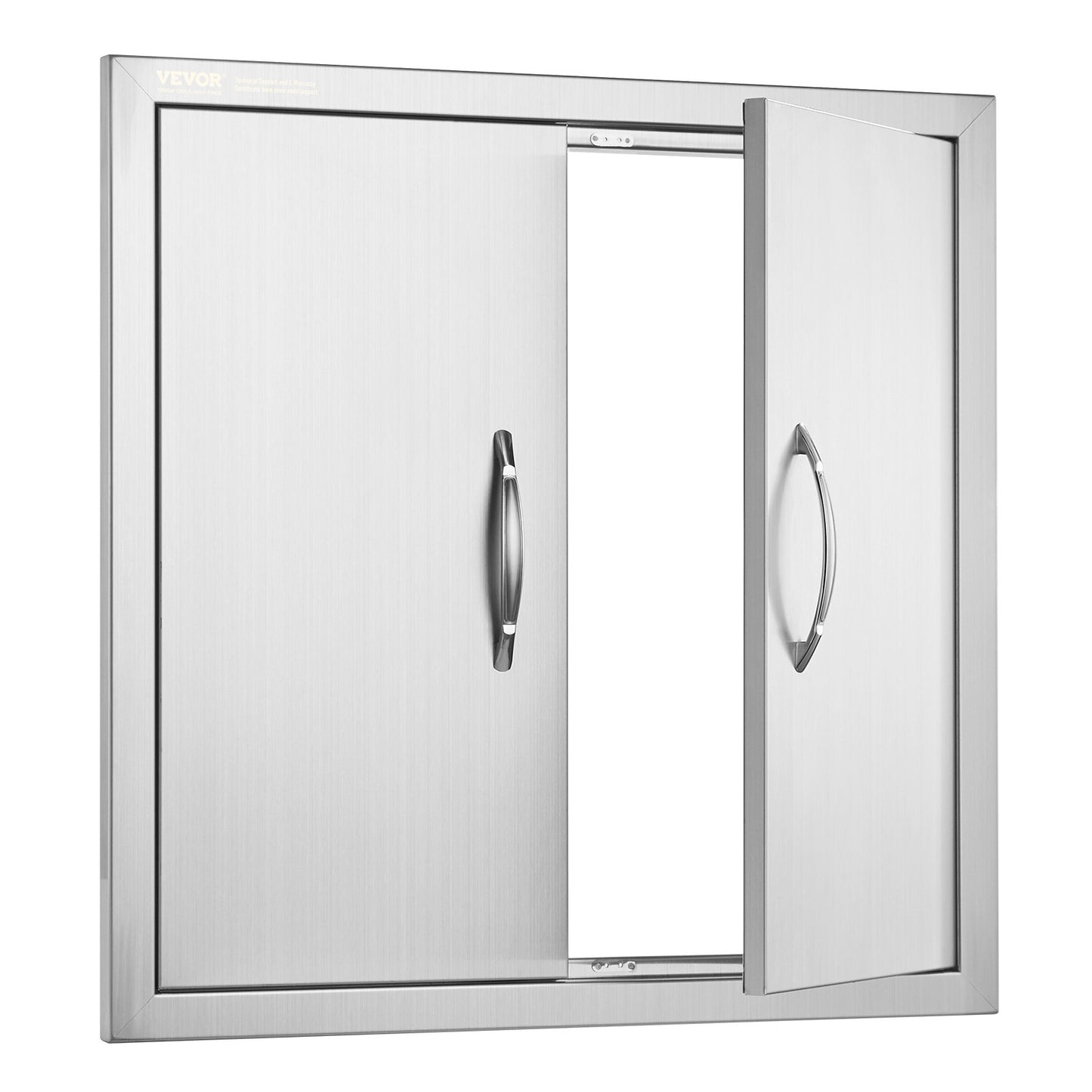 BBQ Access-dörr, 610x610 mm dubbel utomhusköksdörr, infälld dörr i rostfritt stål, dubbelvägg vertikal dörr med handtag och krokar, för BBQ Island, grillstation, ytterskåp