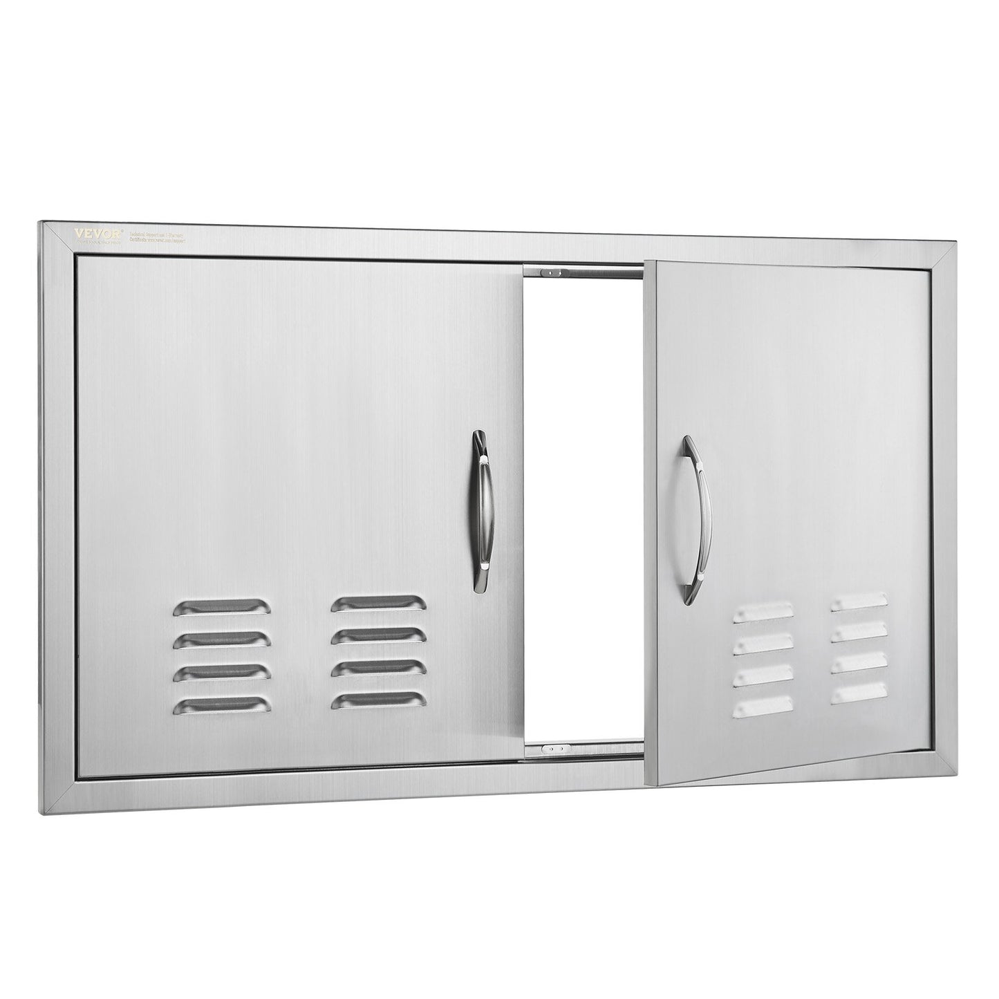 BBQ access door, 914x534 mm double outdoor kitchen door, stainless steel recessed door, vertical wall door with handle and vents, for BBQ Island, grill station, outdoor cabinet