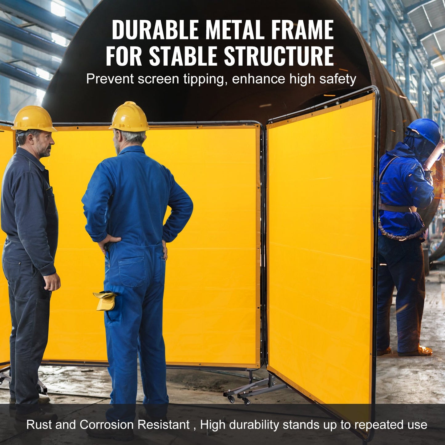 Welding Screen with Frame, 6' x 6' 3 Panel Welding Curtain Screens, Flame Retardant Vinyl Welding Protective Screen on 12 Swivel Casters (6 Lockable), Movable & Professional for Workshop, Yellow
