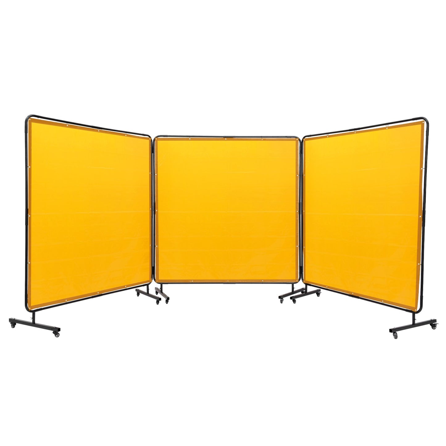 Welding Screen with Frame, 6' x 6' 3 Panel Welding Curtain Screens, Flame Retardant Vinyl Welding Protective Screen on 12 Swivel Casters (6 Lockable), Movable & Professional for Workshop, Yellow