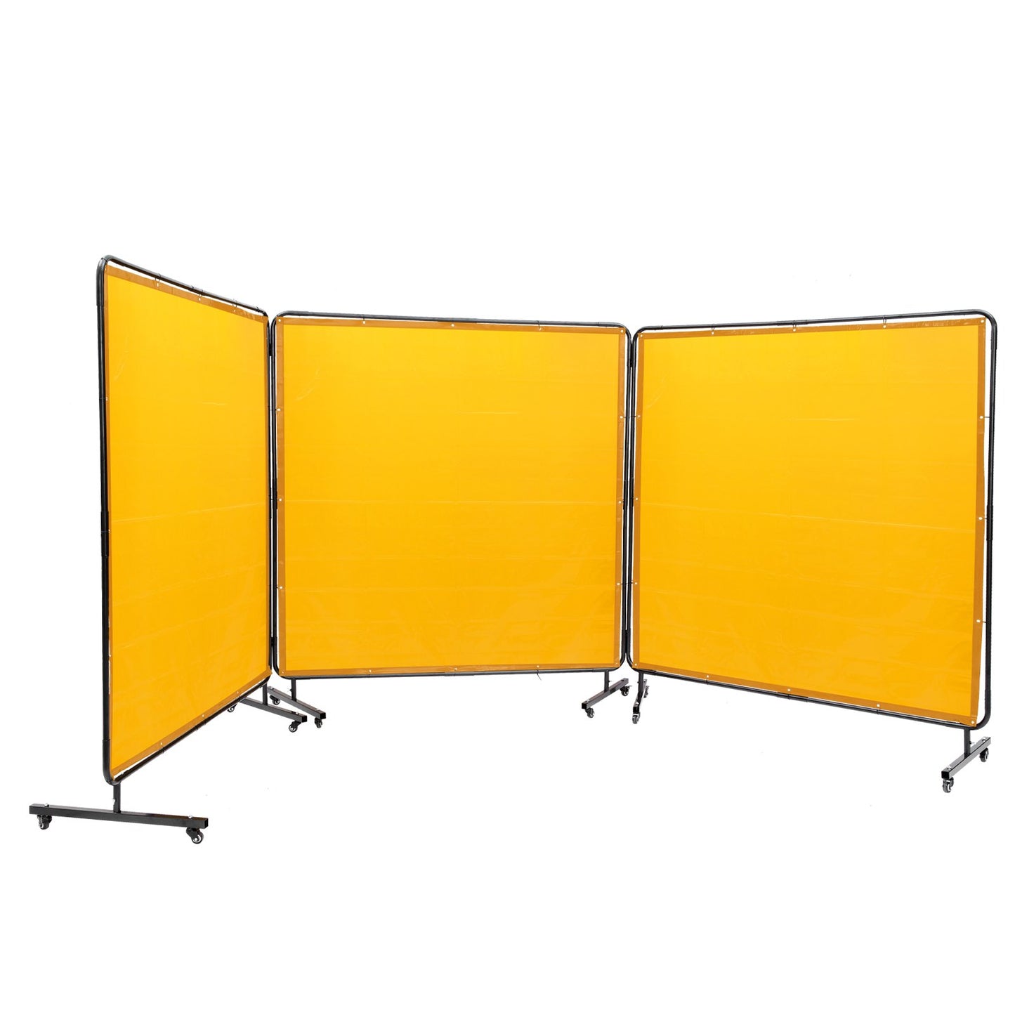 Welding Screen with Frame, 6' x 6' 3 Panel Welding Curtain Screens, Flame Retardant Vinyl Welding Protective Screen on 12 Swivel Casters (6 Lockable), Movable & Professional for Workshop, Yellow