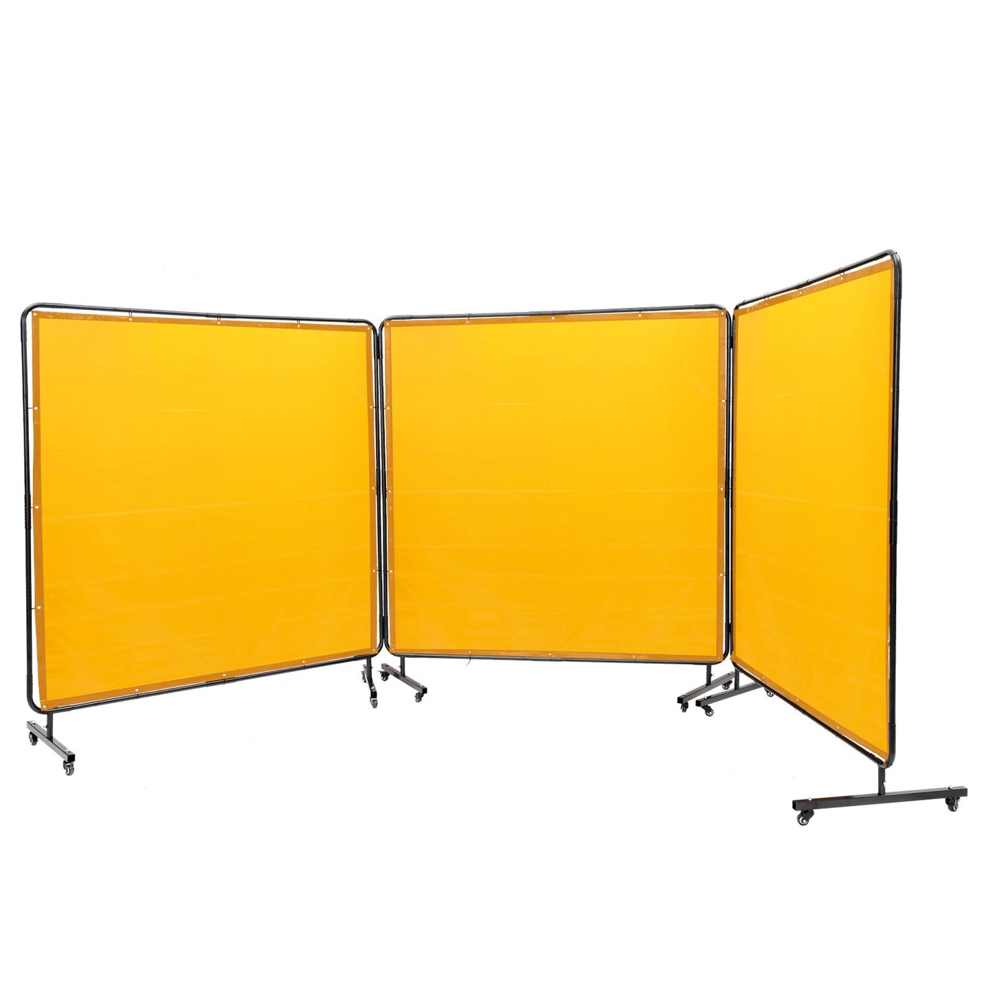 Welding Screen with Frame, 6' x 6' 3 Panel Welding Curtain Screens, Flame Retardant Vinyl Welding Protective Screen on 12 Swivel Casters (6 Lockable), Movable & Professional for Workshop, Yellow