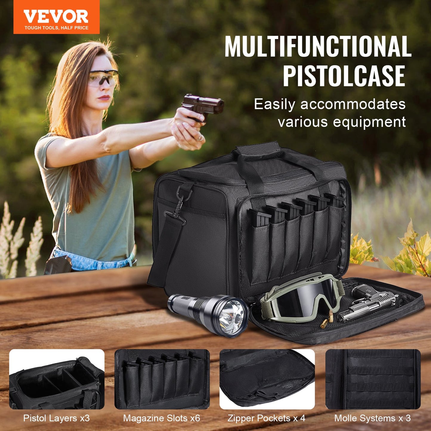 Range Bag för 3 Pistols Tactical Gun Range Bag Single Shoulder Strip Svart
