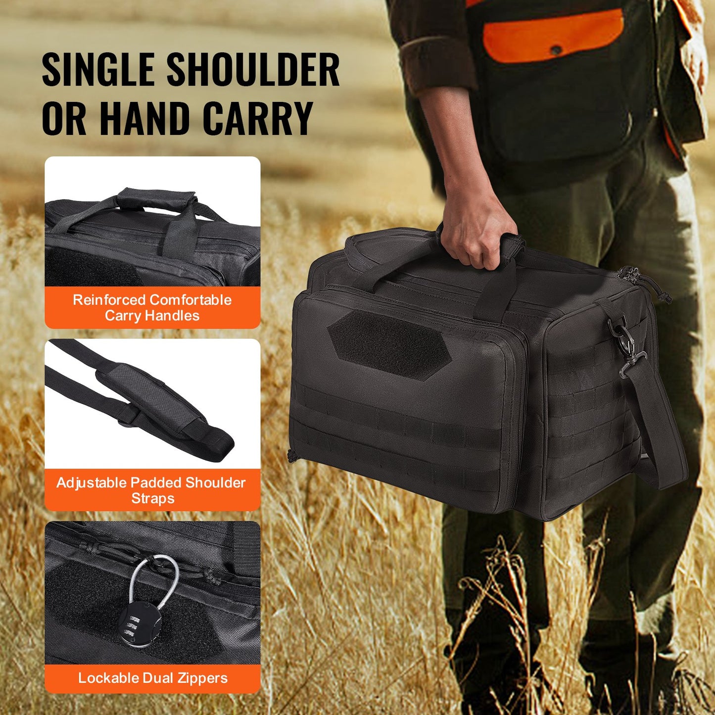 Range Bag för 3 Pistols Tactical Gun Range Bag Single Shoulder Strip Svart