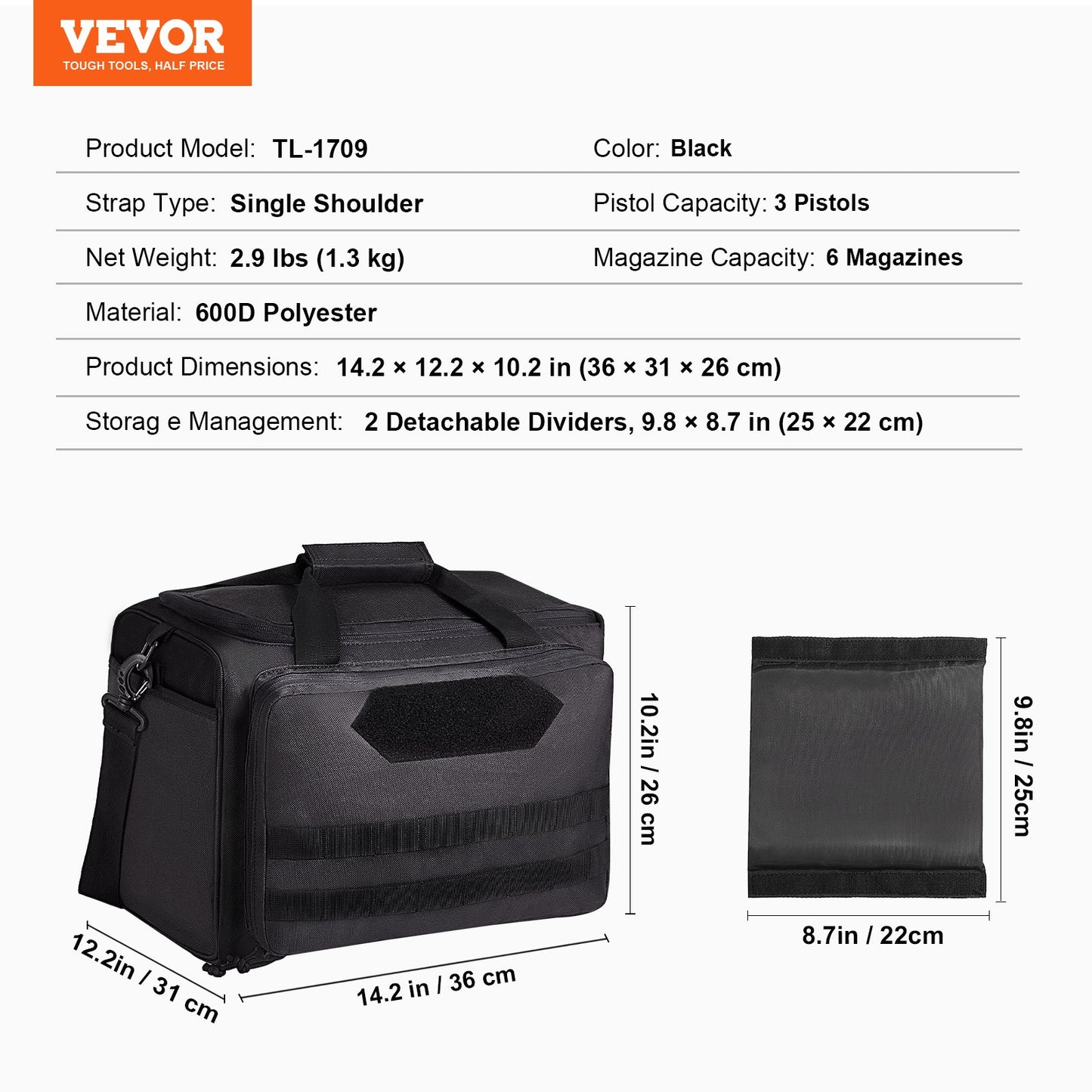 Range Bag för 3 Pistols Tactical Gun Range Bag Single Shoulder Strip Svart