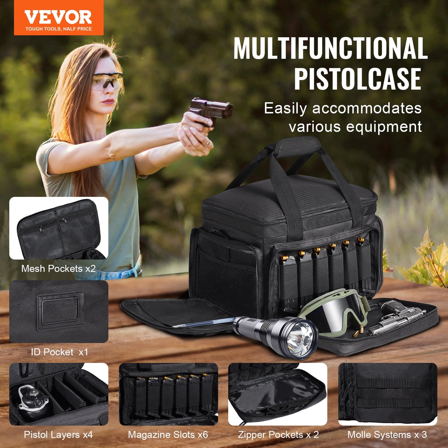 Range Bag for 4 Pistols Tactical Gun Range Bag Single Shoulder Strip Black