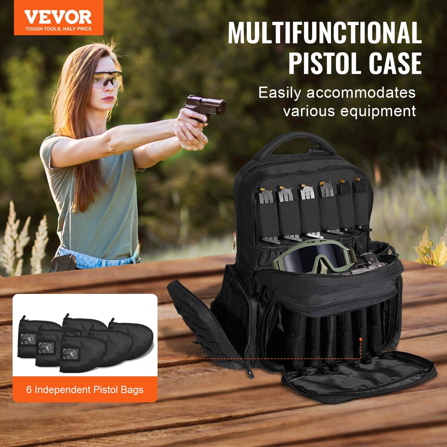 Tactical Range Ryggsäck för 6 Pistols Gun Backpack Svart