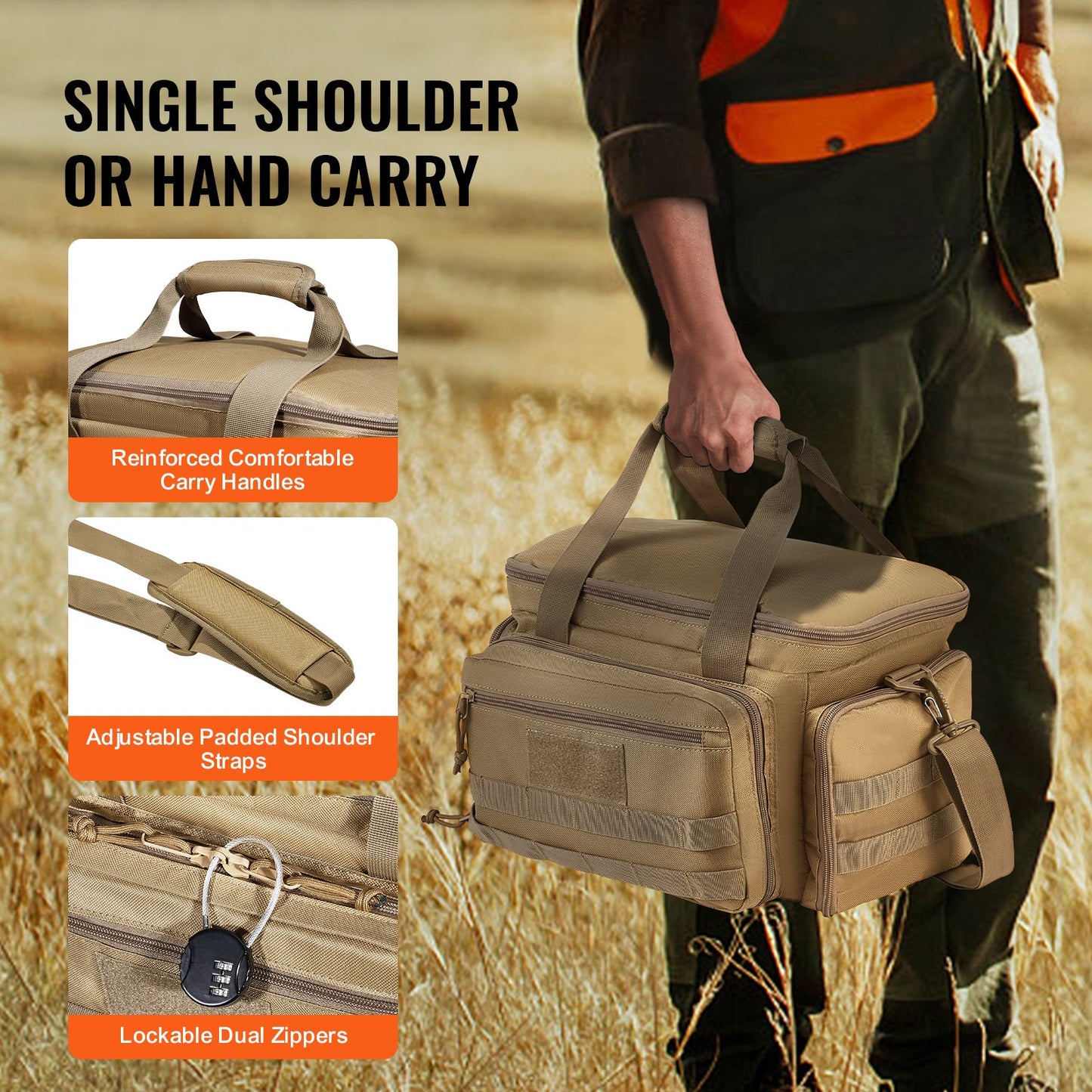 Range Bag för 4 Pistols Tactical Gun Range Bag Enkel axelremsa Brun