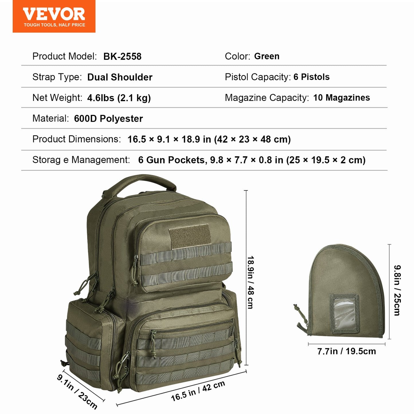 Tactical Range Backpack for 6 Pistols Gun Backpack Green