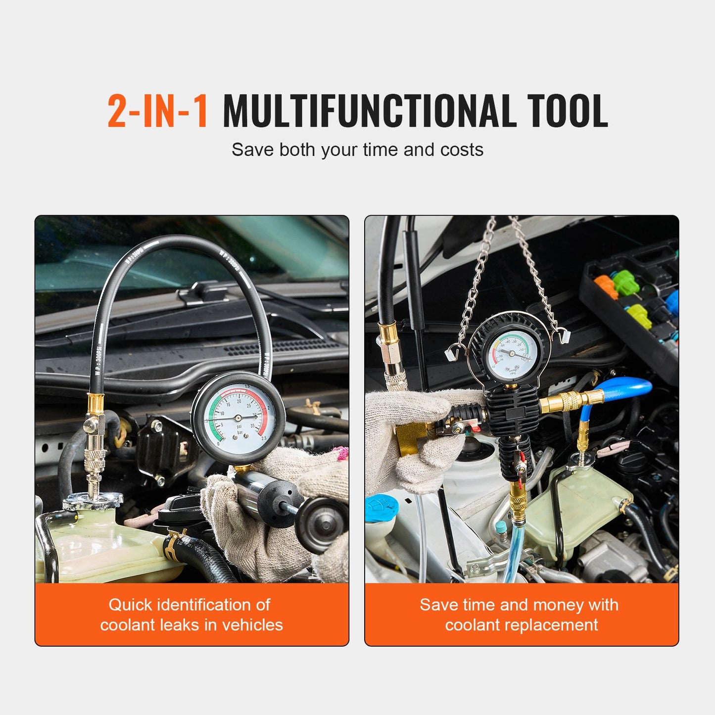 28pcs Universal Radiator Pressure Test Kit, Coolant Pressure Test Kit with Manual Pump and Color Coded Test Caps, Coolant Vacuum Filler Kit for Cars Motorcycles Trucks Cooling System
