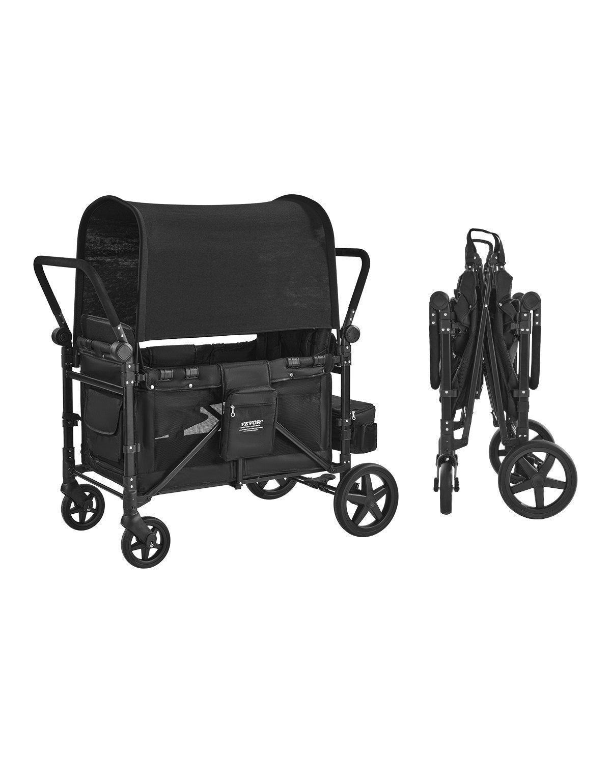 Vagnvagn för 4 barn Push Pull Hopfällbar Barnvagn 330LBS Laddar