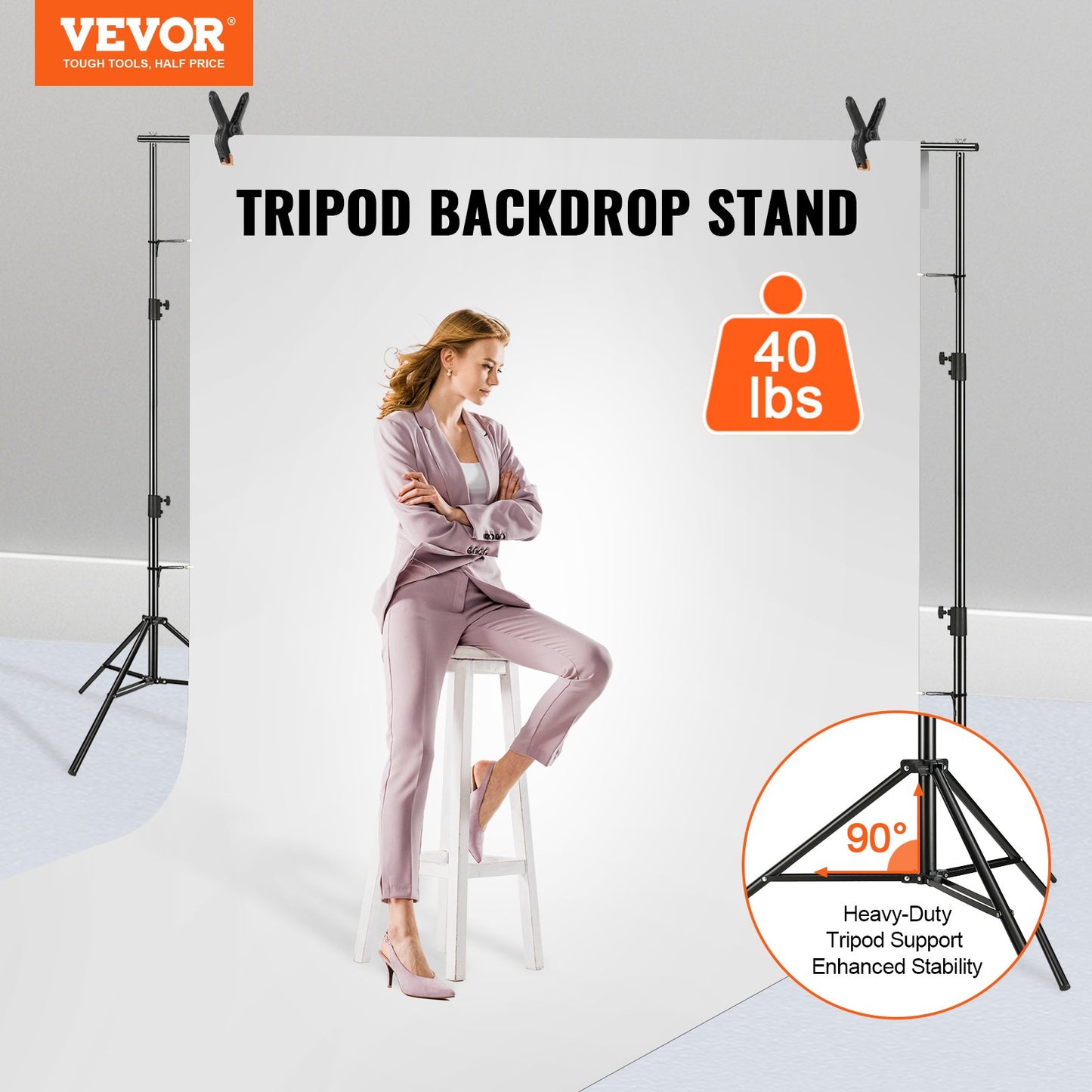 12 x 10 fot Heavy Duty Backdrop Stand, höjdjusterbart fotografi Backdrop Stand, Background Support System med 6 klämmor och en bärväska, för fest, bröllop, display, foto