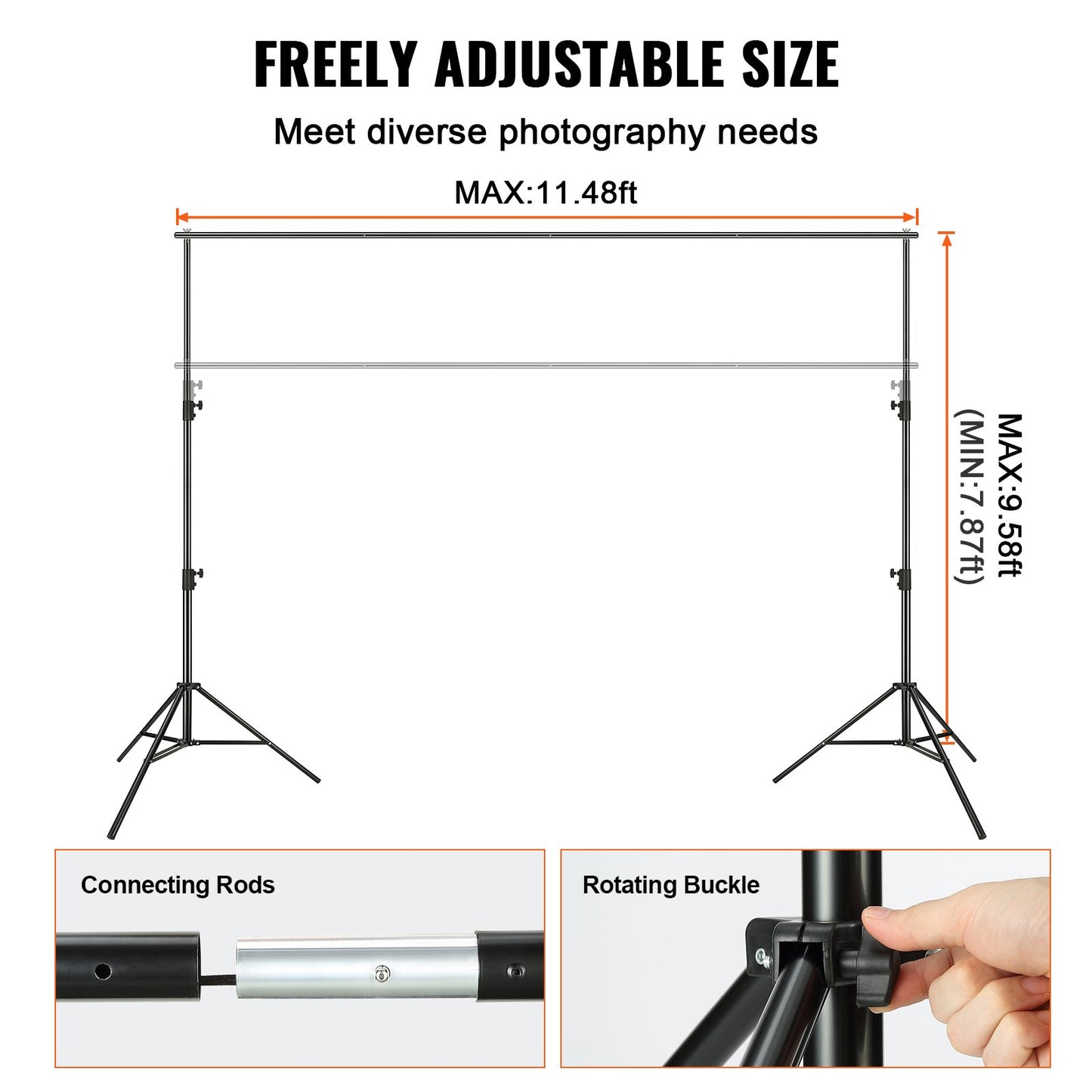 12 x 10 fot Heavy Duty Backdrop Stand, höjdjusterbart fotografi Backdrop Stand, Background Support System med 6 klämmor och en bärväska, för fest, bröllop, display, foto