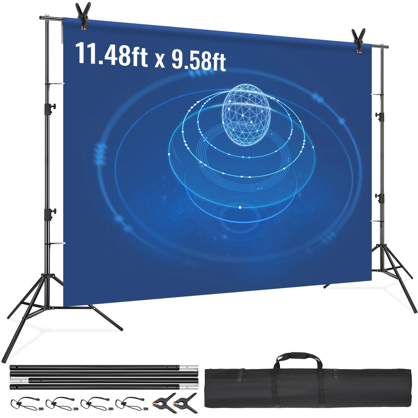 12 x 10 fot Heavy Duty Backdrop Stand, höjdjusterbart fotografi Backdrop Stand, Background Support System med 6 klämmor och en bärväska, för fest, bröllop, display, foto
