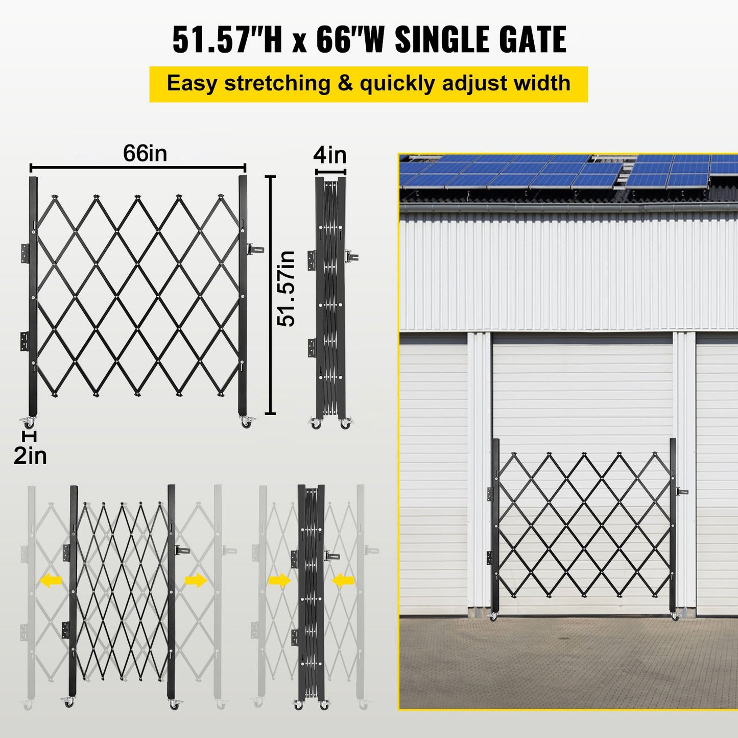 Einfaches Faltsicherheitstor, 48" H x 66" B Falttürtor, Stahl-Akkordeon-Sicherheitstor, flexibel erweiterbares Sicherheitstor, 360°-Roll-Barrikadentor, Scherentor oder Tür mit Vorhängeschloss