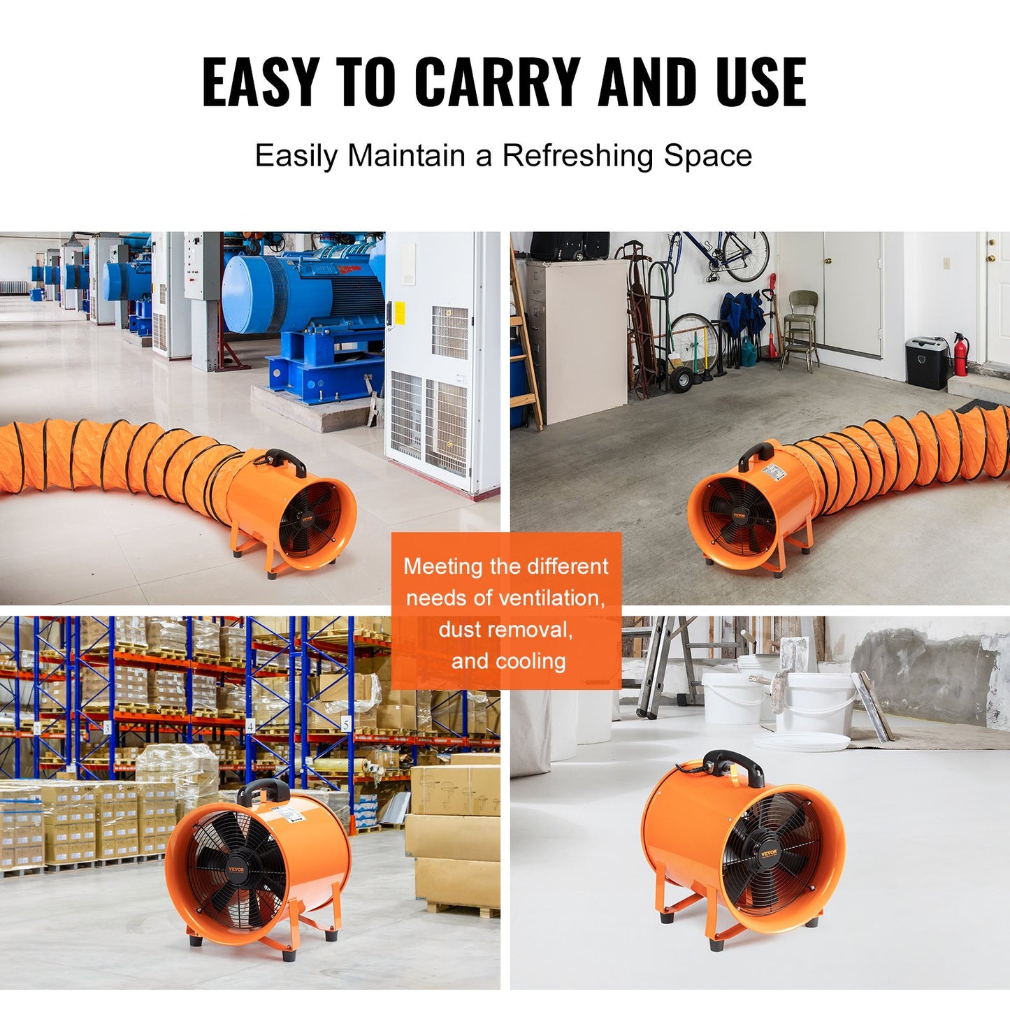 Portable Ventilator, 254mm Heavy Duty Cylinder Fan with 10m Duct Hose, 300W Strong Shop Exhaust Fan 1720CFM, Industrial Utility Fan for Extracting Dust, Smoke, Smoke Home/Workplace