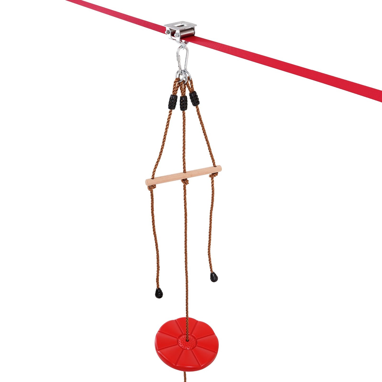 Zipline Kit för barn och vuxna, 65 ft Zip Line Kits upp till 330 lb, Backyard Outdoor Quick Setup Zipline, Lekplatsunderhållning med Zipline, nylonsäkerhetssele, säte och styre