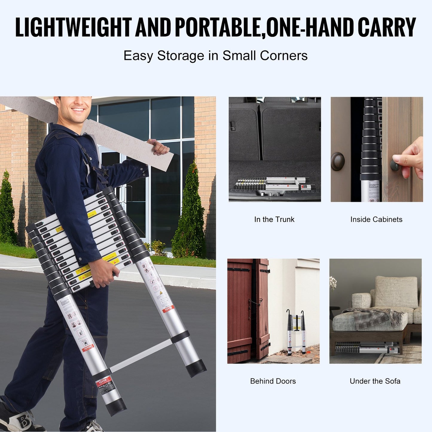 Telescopic Extension Ladder 16.4 FT Multi-Button Retract 375 LBS