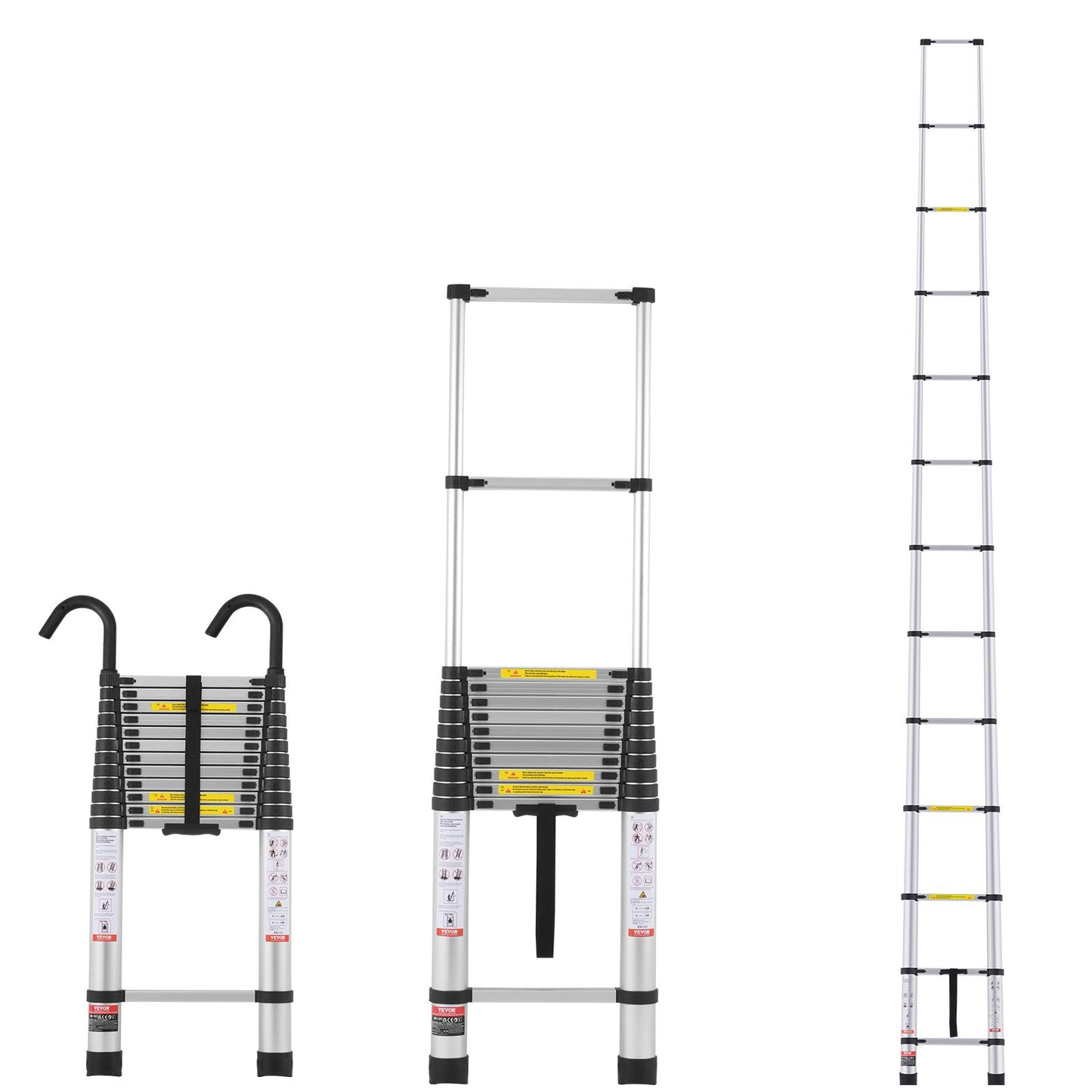 Telescopic Extension Ladder 16.4 FT Multi-Button Retract 375 LBS