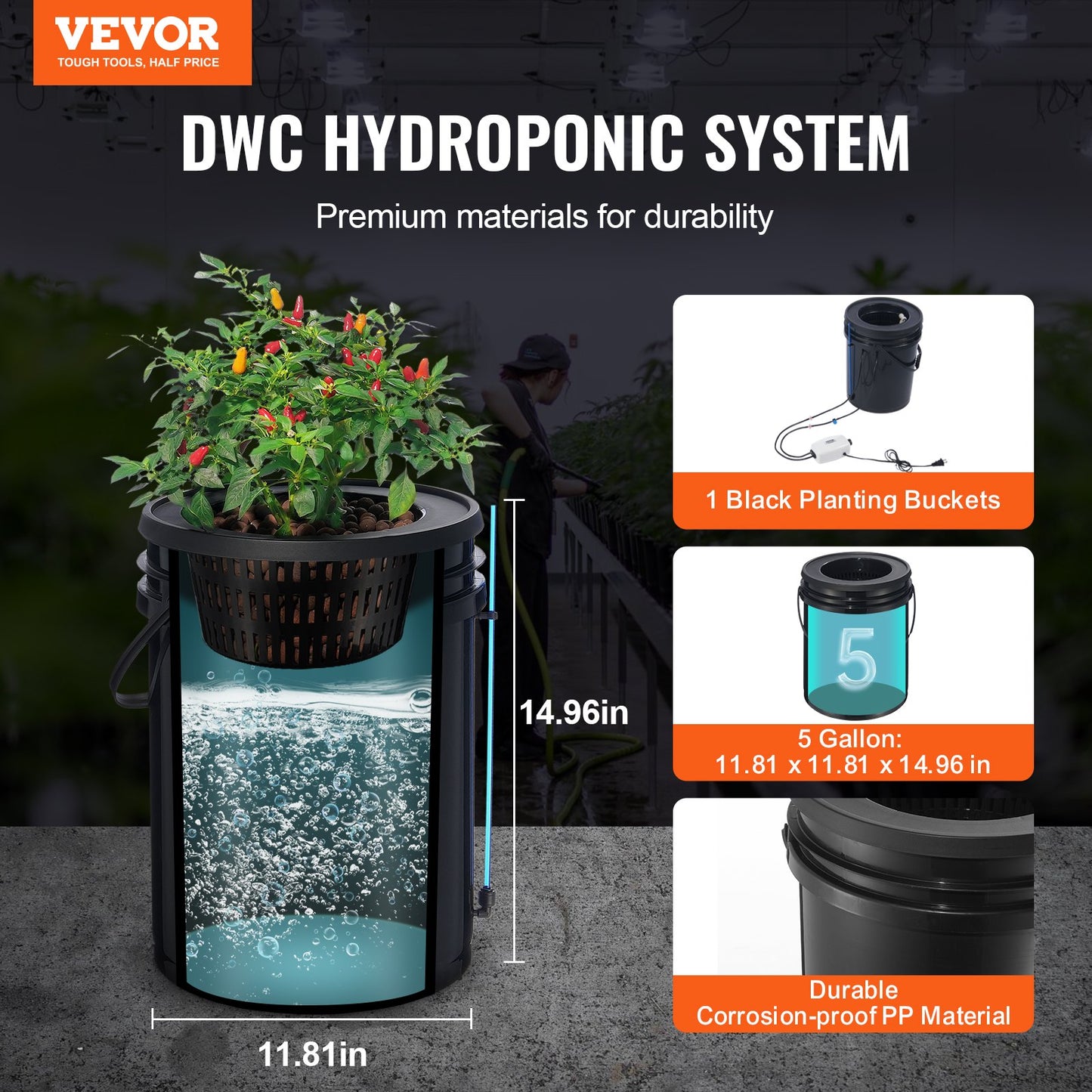 DWC Hydroponics Grow System Djupvattenkultur med toppdropp 1 hink 5Gal