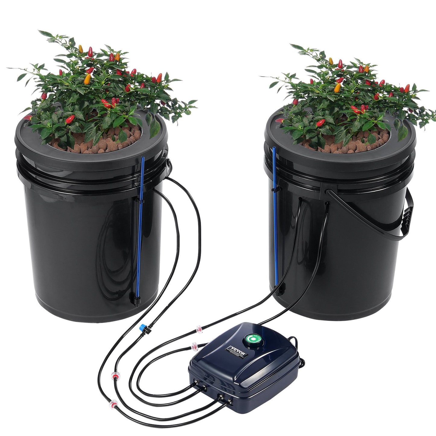 DWC Hydroponics Grow System Djupvattenkultur med Top Drip 2 hinkar