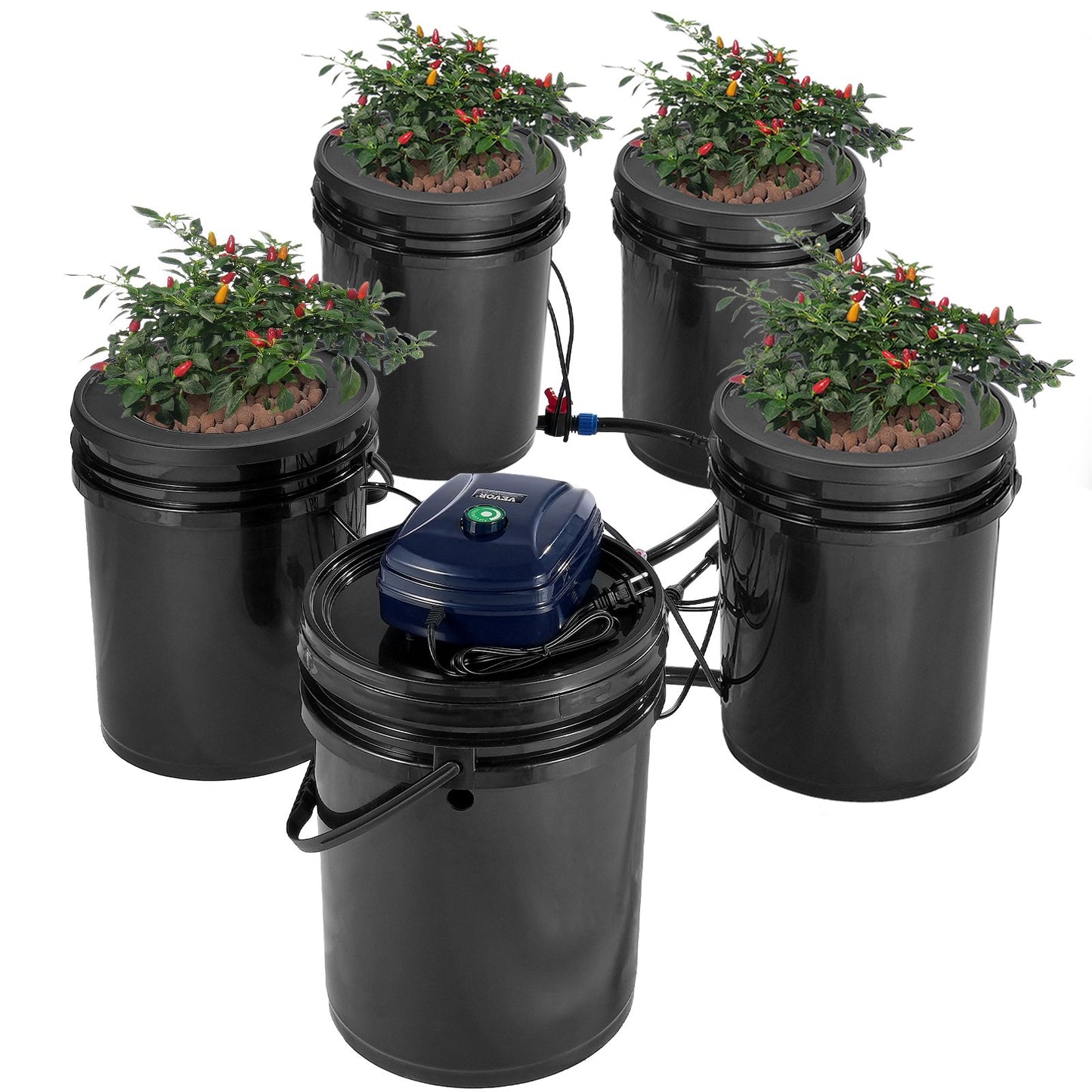 RDWC Hydroponics System recirculating deep water culture 4 buckets 5 gal