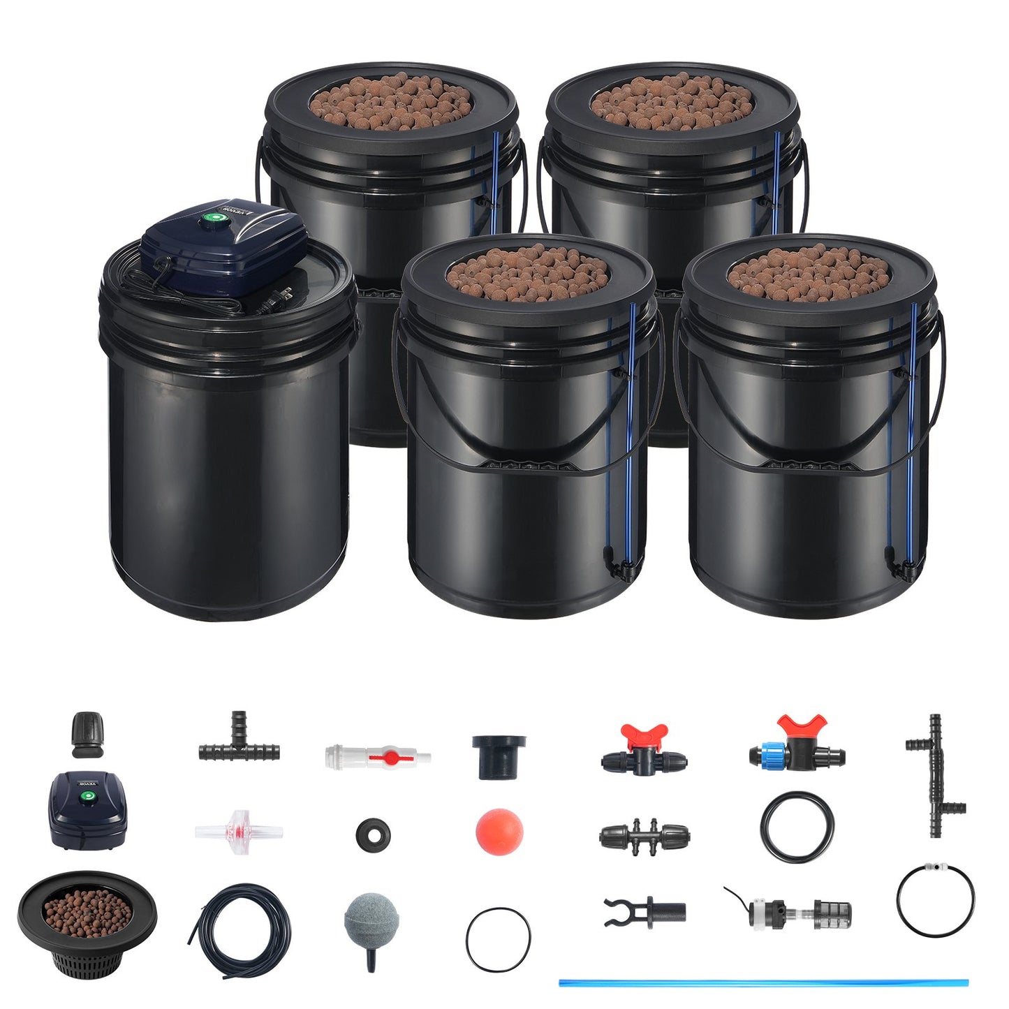 RDWC Hydroponics System recirculating deep water culture 4 buckets 5 gal