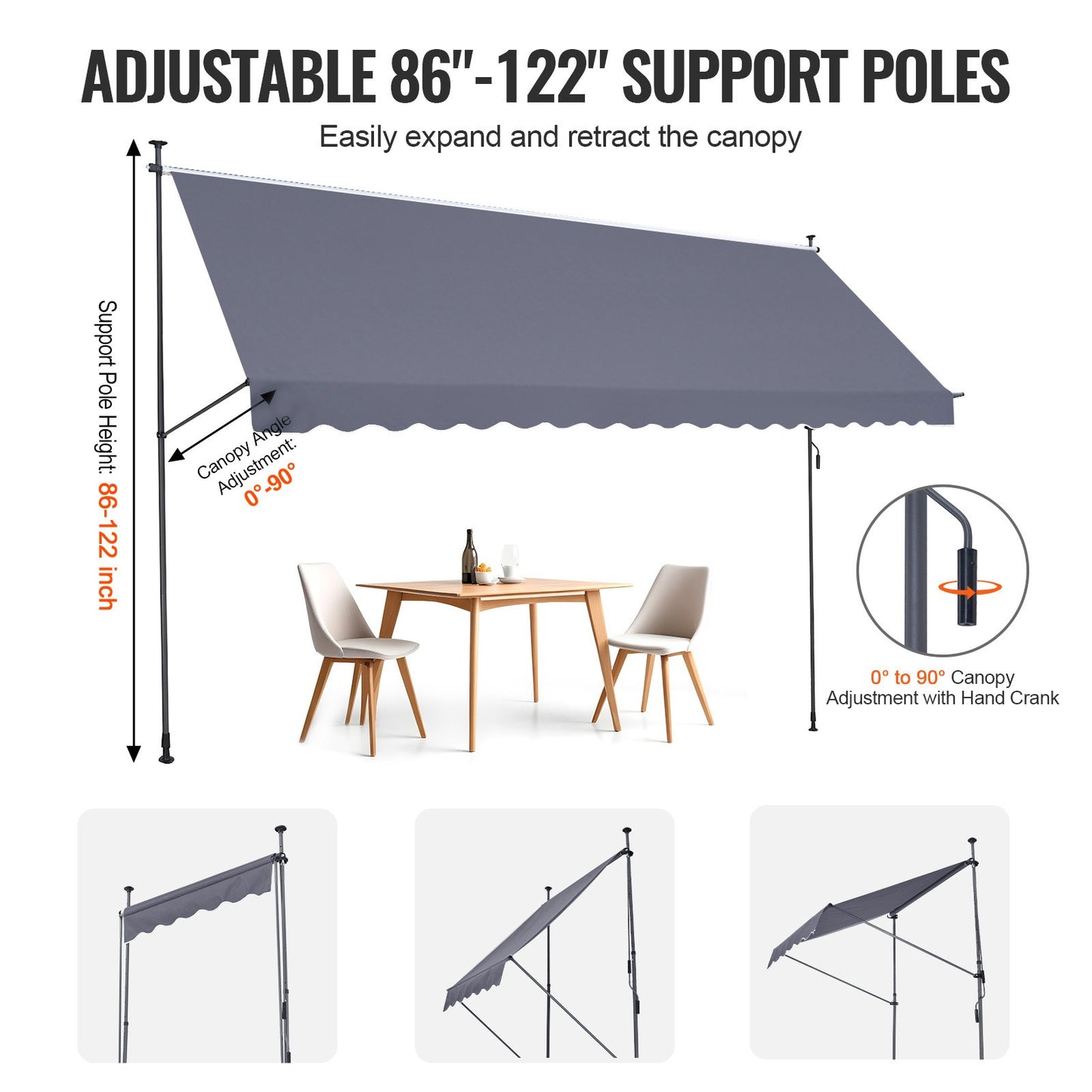 178x47" Terrassenmarkise Einziehbare Markisen-Sonnenschutzabdeckung mit Kurbel
