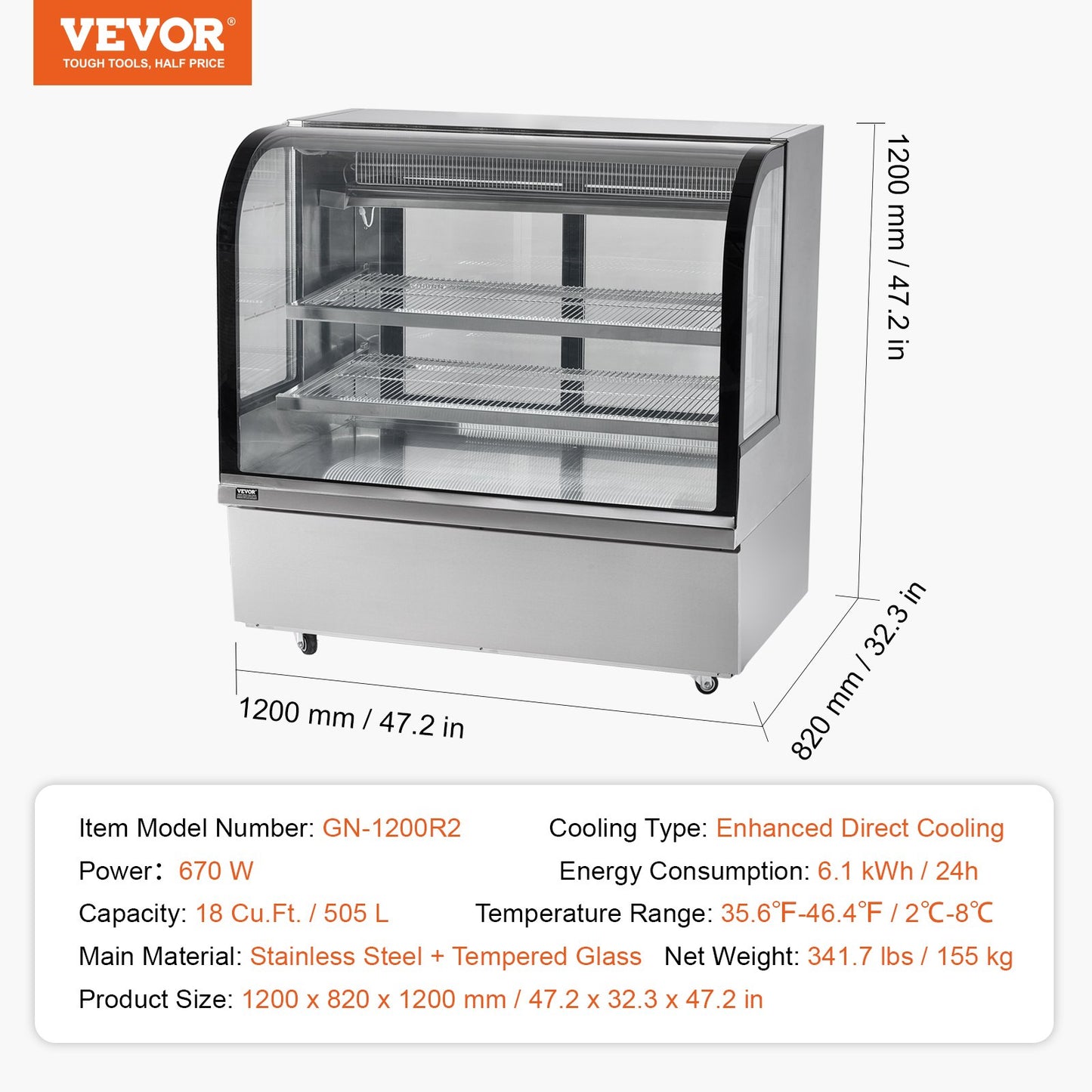 Kylskåp Bakery Display Kylskåp 18 cu ft/505L 2-nivå