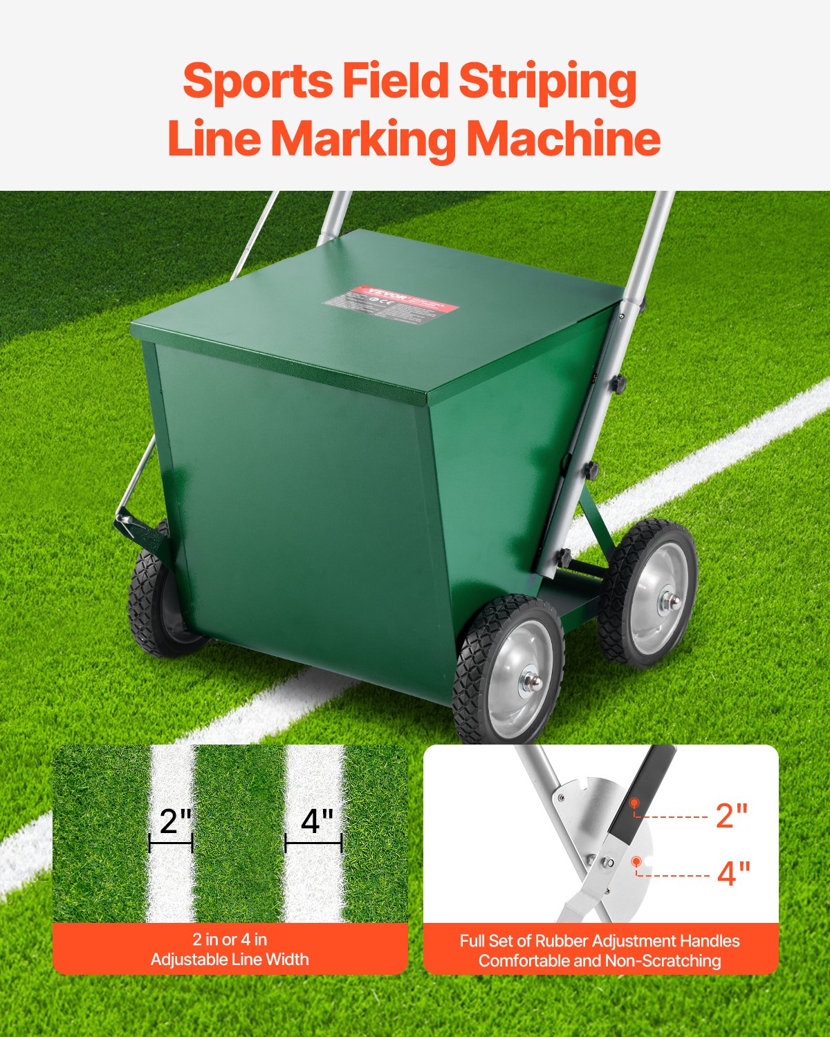Dry Line Marker 4-Wheel 2 eller 4 in Lines Heavy Duty Steel Chalker 65 lbs