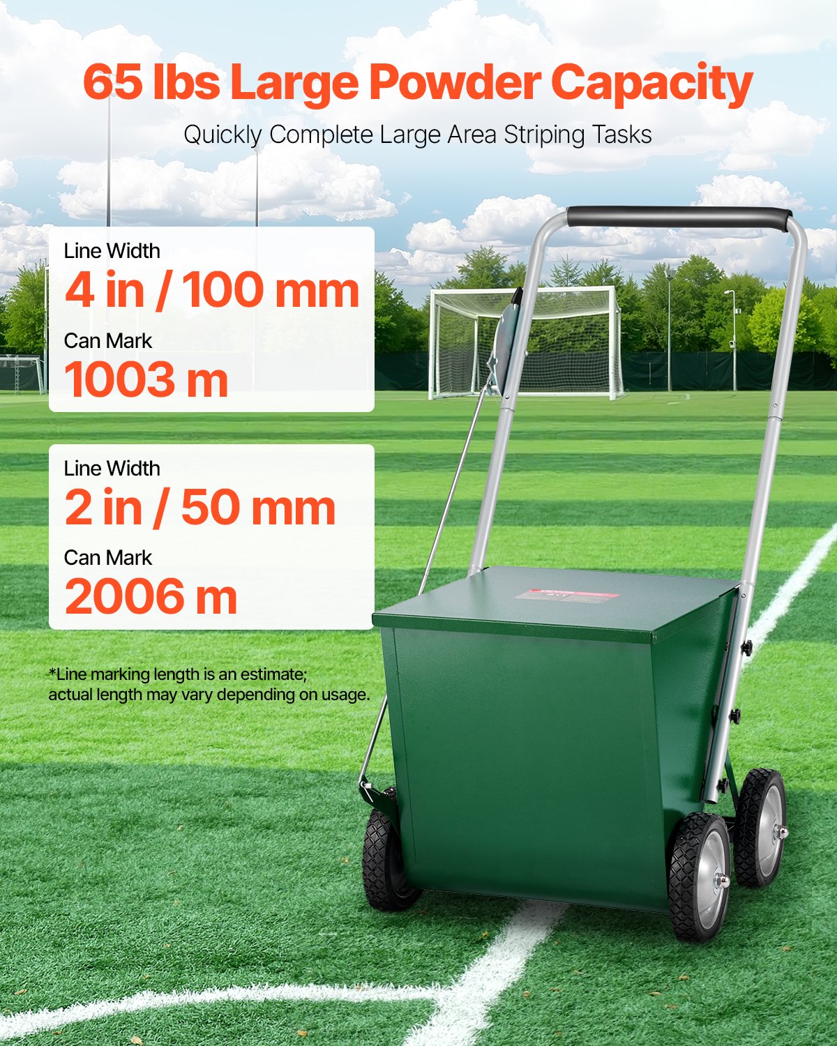Dry Line Marker 4-Wheel 2 eller 4 in Lines Heavy Duty Steel Chalker 65 lbs