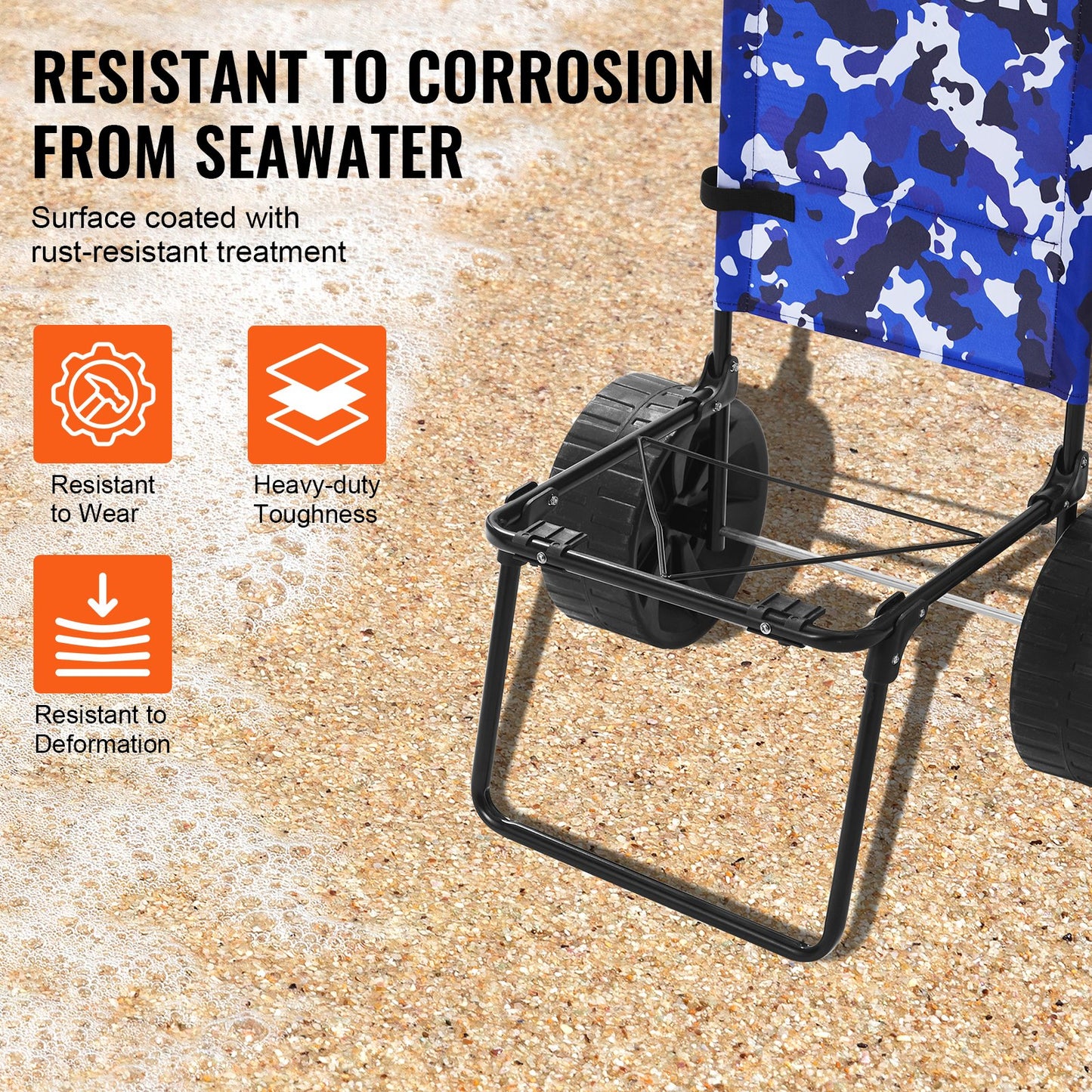 Beach Dolly with Large Wheels for Sand, 15.4" x 15.7" Loading Deck, with 10" PE Solid Wheels, 69LBS Loading Capacity Foldable Sand Cart, Heavy Duty Cart for Picnic, Camping, Fishing, Beach, Gardening