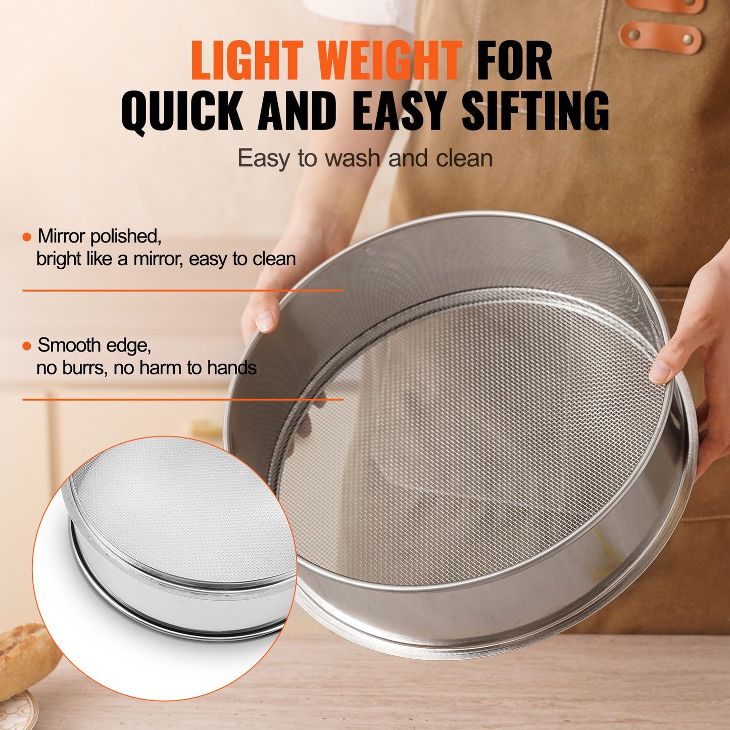 Flour Sieve Fine Mesh Stainless Steel 12 Mesh Flour Sieve for Baking Cakes