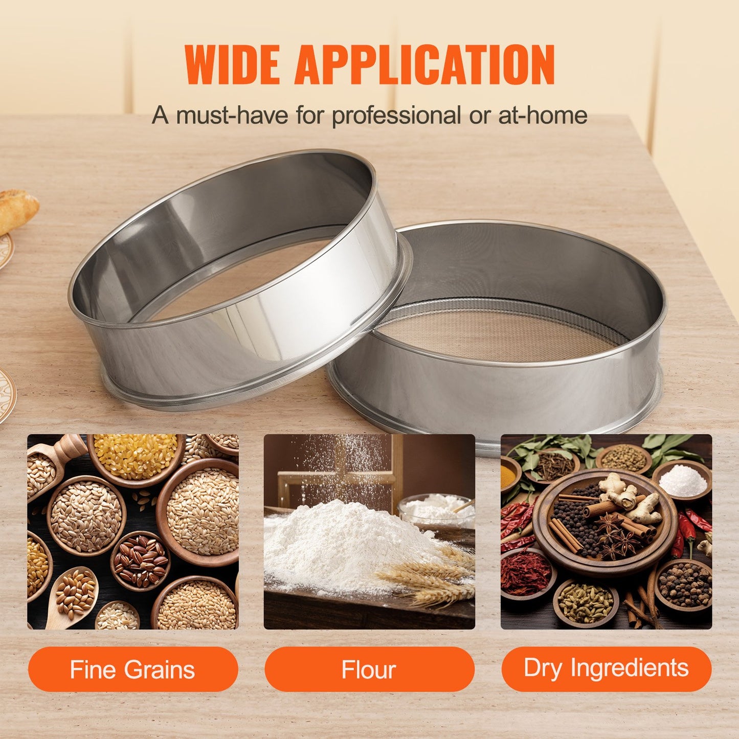 Flour Sieve Fine Mesh Stainless Steel 12 Mesh Flour Sieve for Baking Cakes