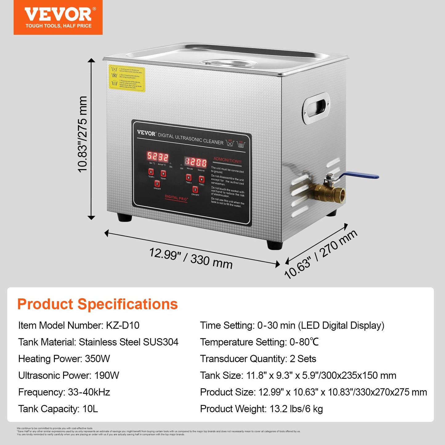 Ultrasonic Cleaner med digital timer och värmare, Professionell Ultra Sonic Smycken Cleaner, Rostfritt stål Uppvärmd rengöringsmaskin för glasögon Klockringar Små delar Kretskort (10L)