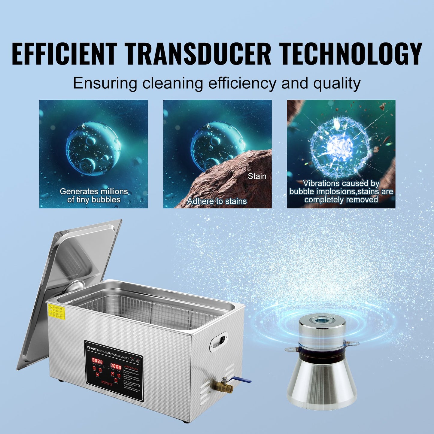 Ultrasonic Cleaner med Digital Timer & Heater, Professionell Ultra Sonic Smycken Cleaner, Rostfritt stål Uppvärmd rengöringsmaskin för glasögon Klockringar Små delar Kretskort (22L)