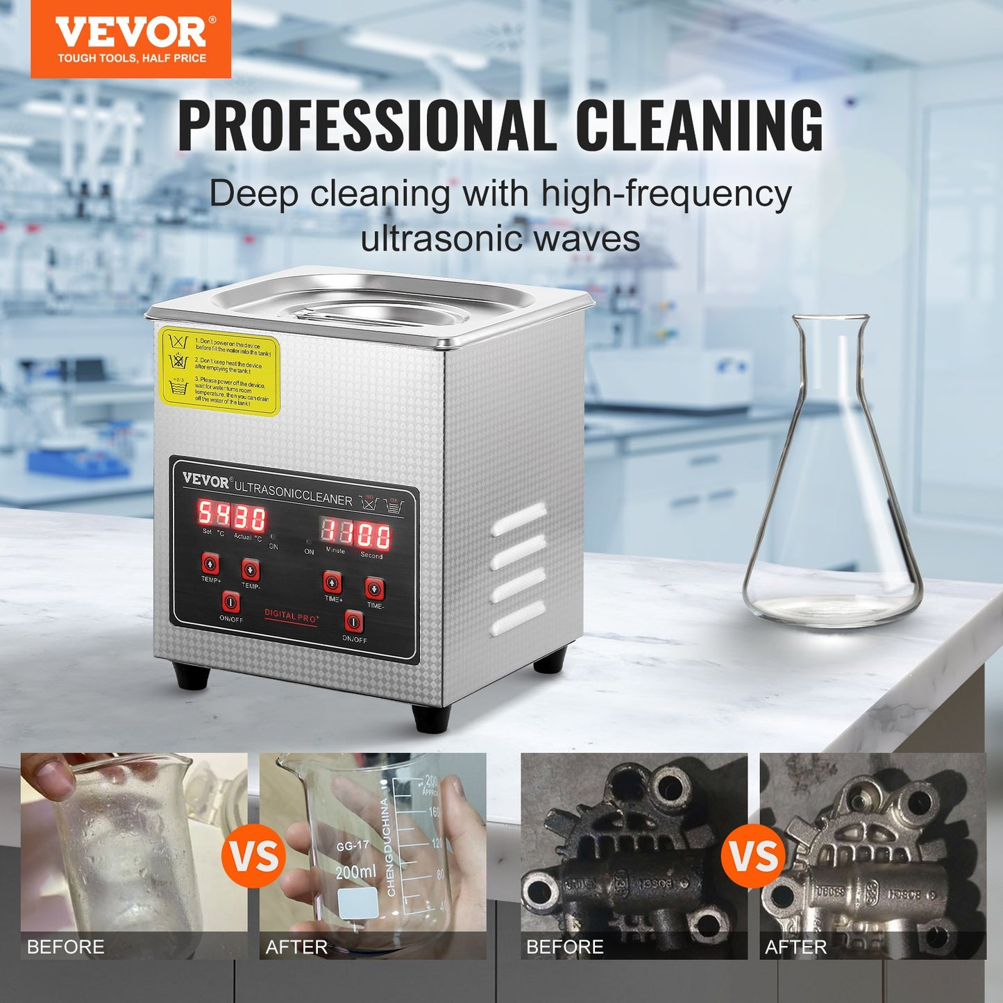Ultrasonic Cleaner med Digital Timer & Heater, Professionell Ultra Sonic Smycken Cleaner, Rostfritt stål Uppvärmd rengöringsmaskin för glasögon Klockringar Små delar Kretskort (2L)