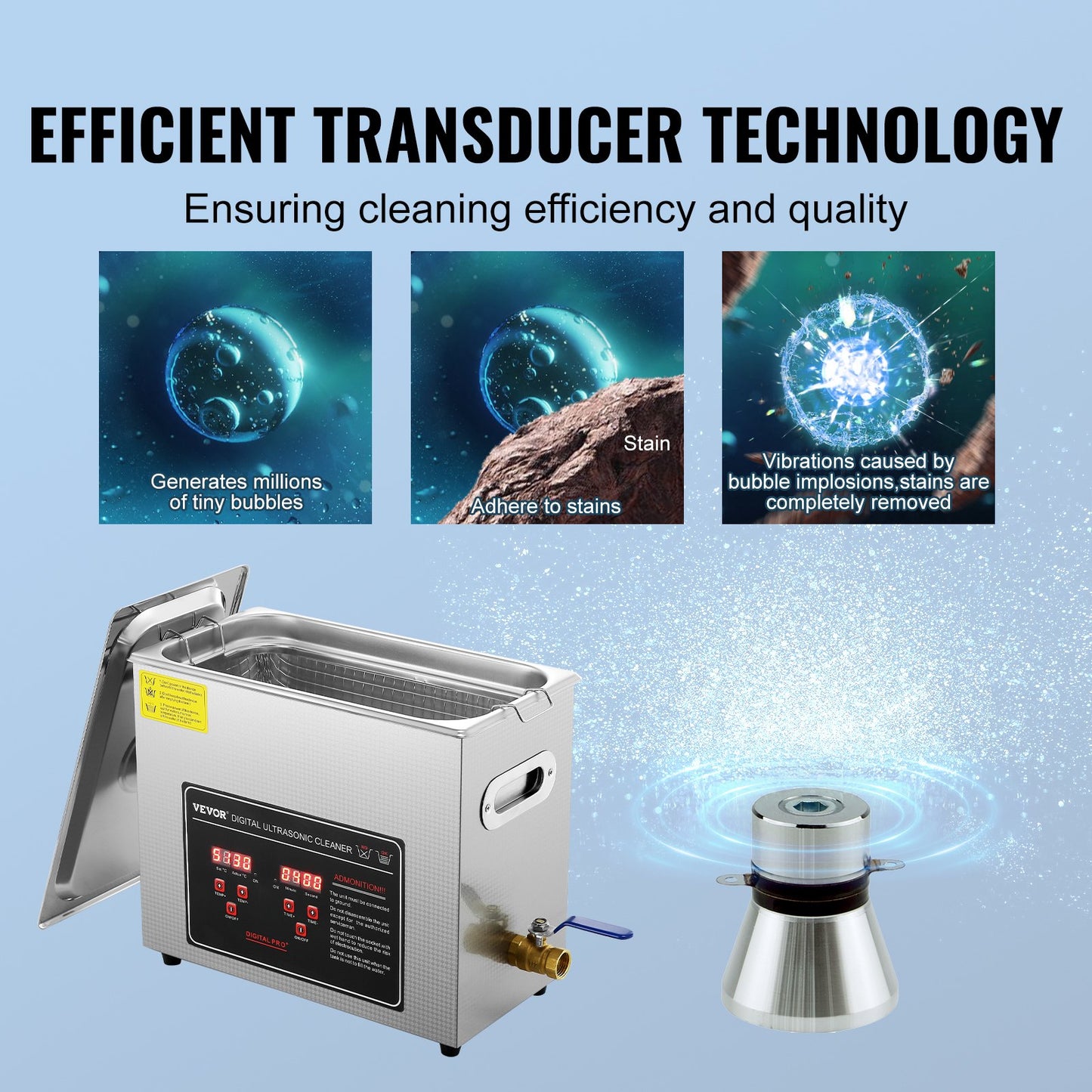 Ultrasonic Cleaner with Digital Timer & Heater, Professional Ultra Sonic Jewelry Cleaner, Stainless Steel Heated Cleaning Machine for Glasses Watch Rings Small Parts Circuit Boards (6L)