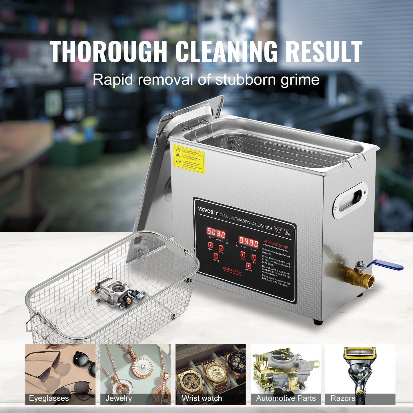 Ultrasonic Cleaner with Digital Timer & Heater, Professional Ultra Sonic Jewelry Cleaner, Stainless Steel Heated Cleaning Machine for Glasses Watch Rings Small Parts Circuit Boards (6L)